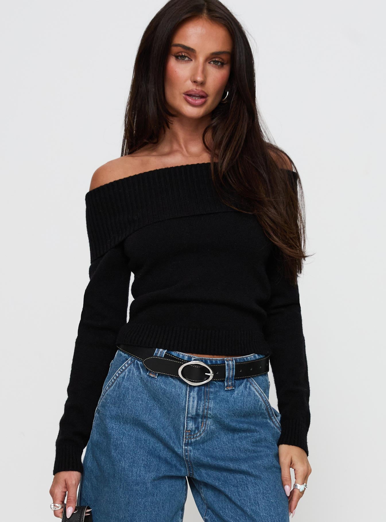 One For Me Off The Shoulder Long Sleeve Sweater Black - Image 2