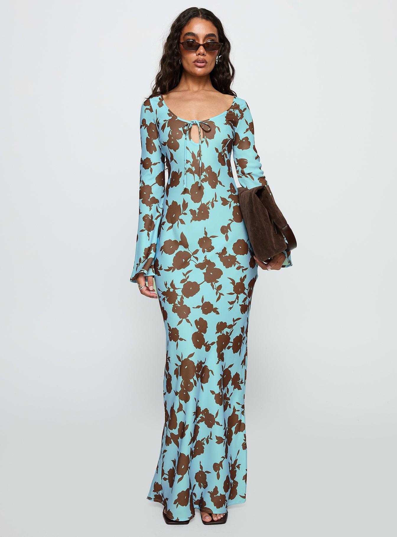 Elorie Long Sleeve Maxi Dress Blue Brown - Image 2
