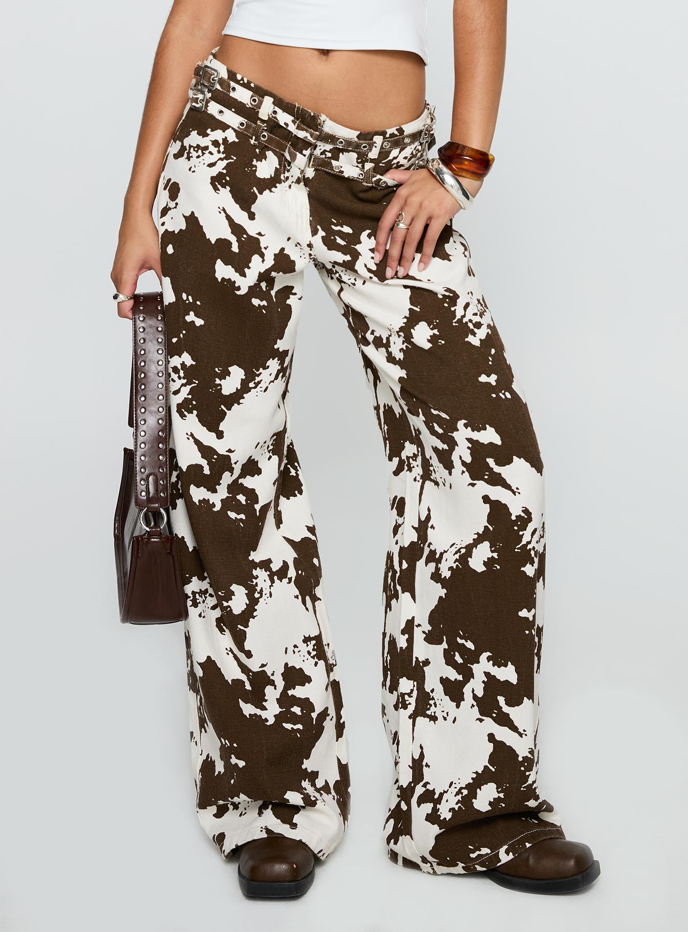 Baccarat Mid Rise Wide Leg Belted Pant Cow Print - Image 2