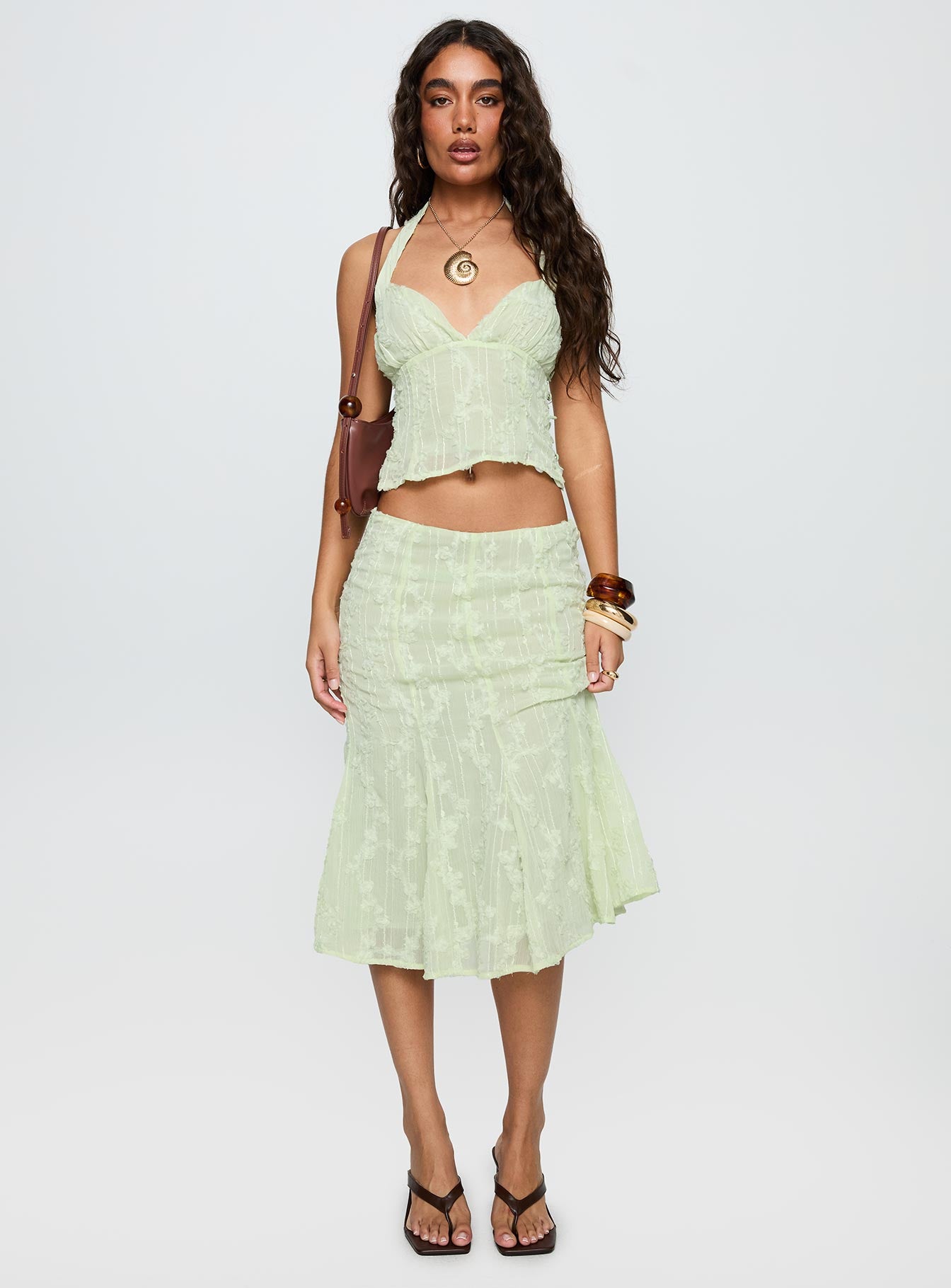 Aspyn Embroidered Midi Skirt Sage Green - Image 2