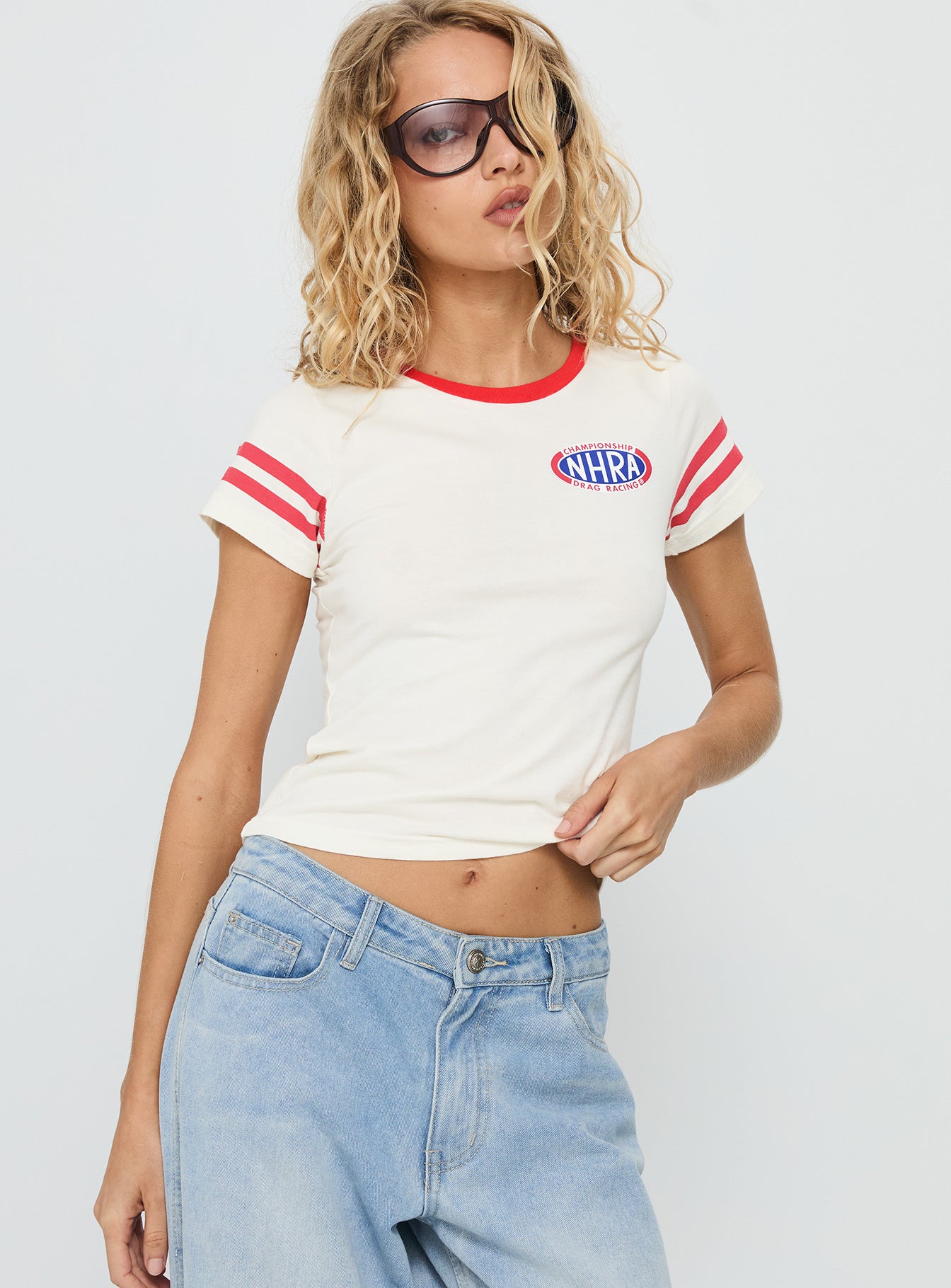 Nhra Championship Ringer Graphic Top White - Image 2