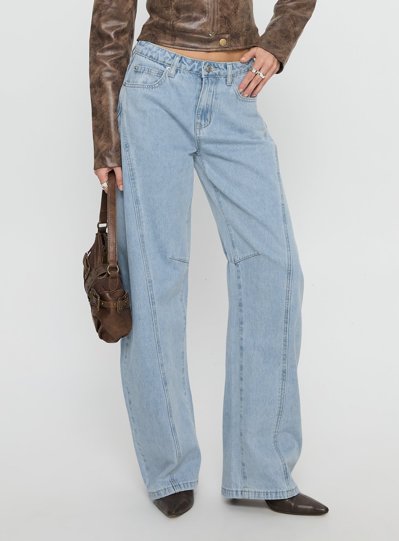 Lost Track Mid Rise Barrel Leg Jeans Ice Wash - Image 2