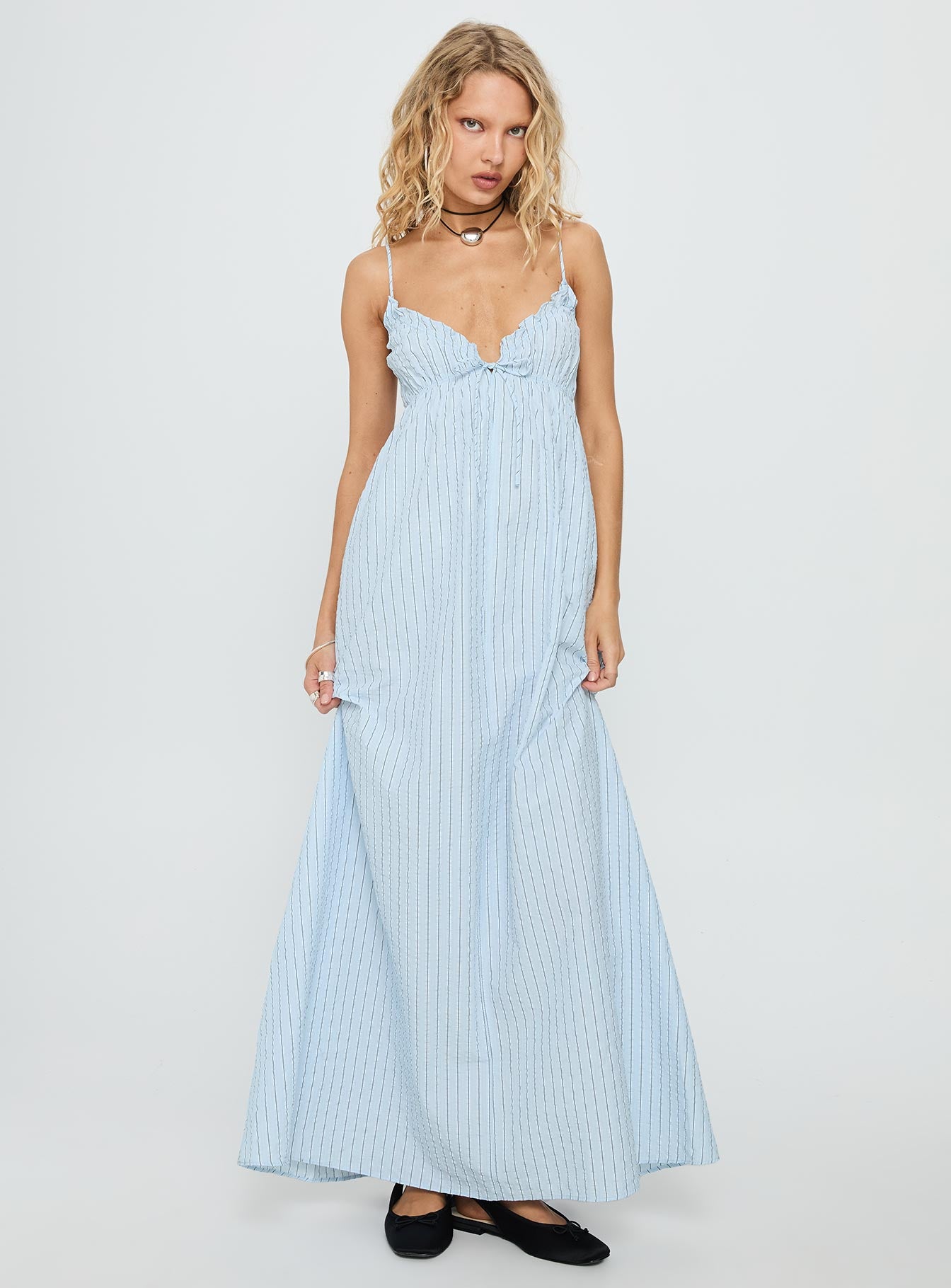 Avelyn Shirred Maxi Dress Blue Stripe - Image 2