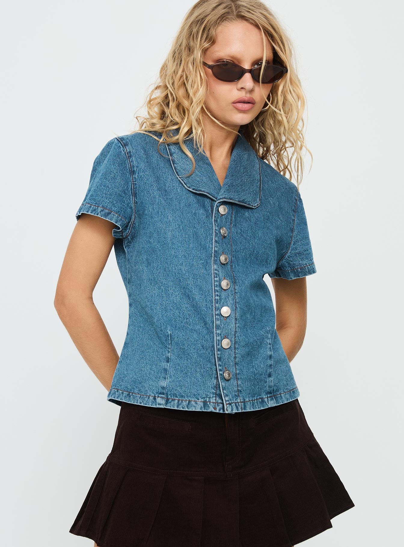 Ellix Button Up Top Blue Denim - Image 2
