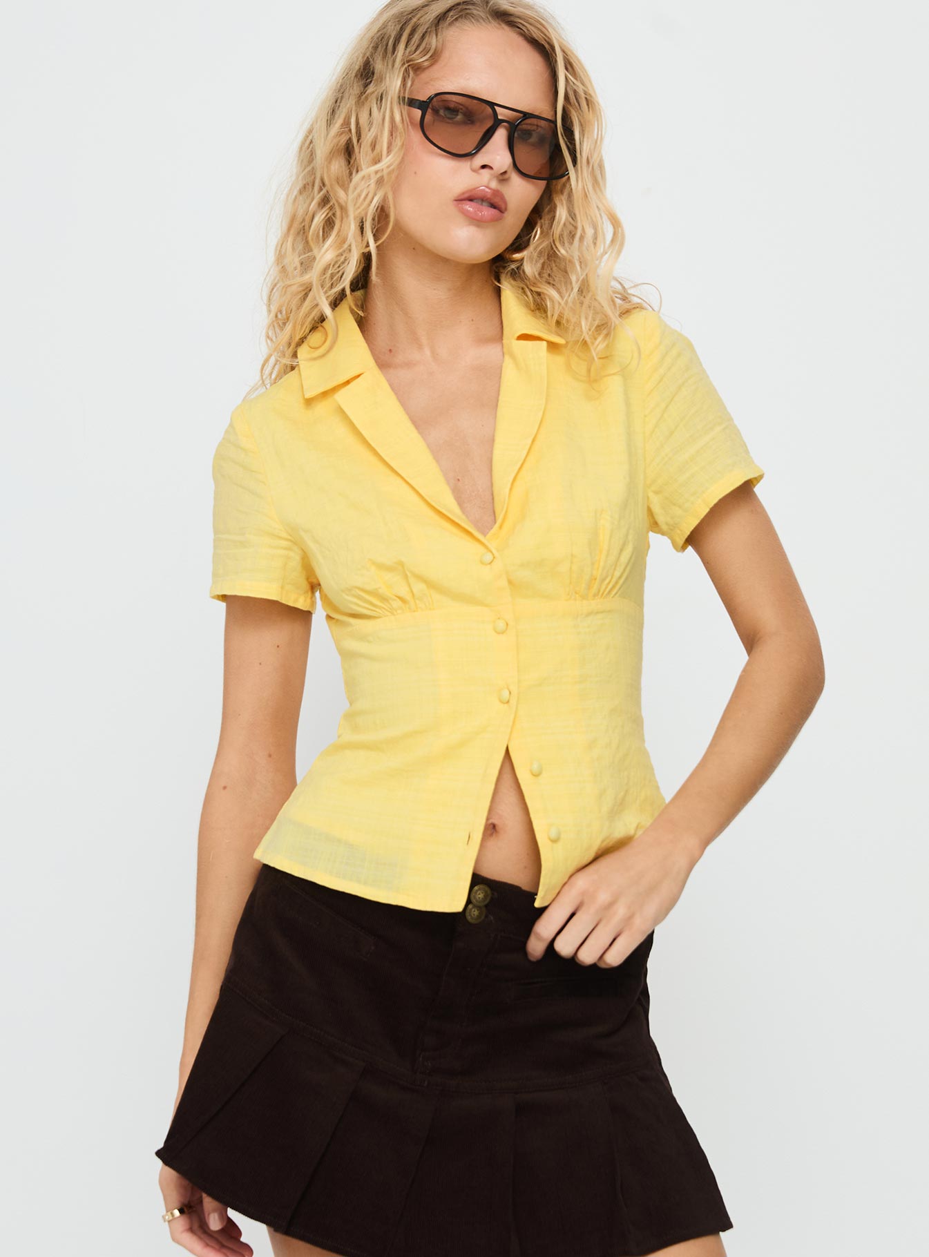 Delyla Button Up Top Yellow - Image 2