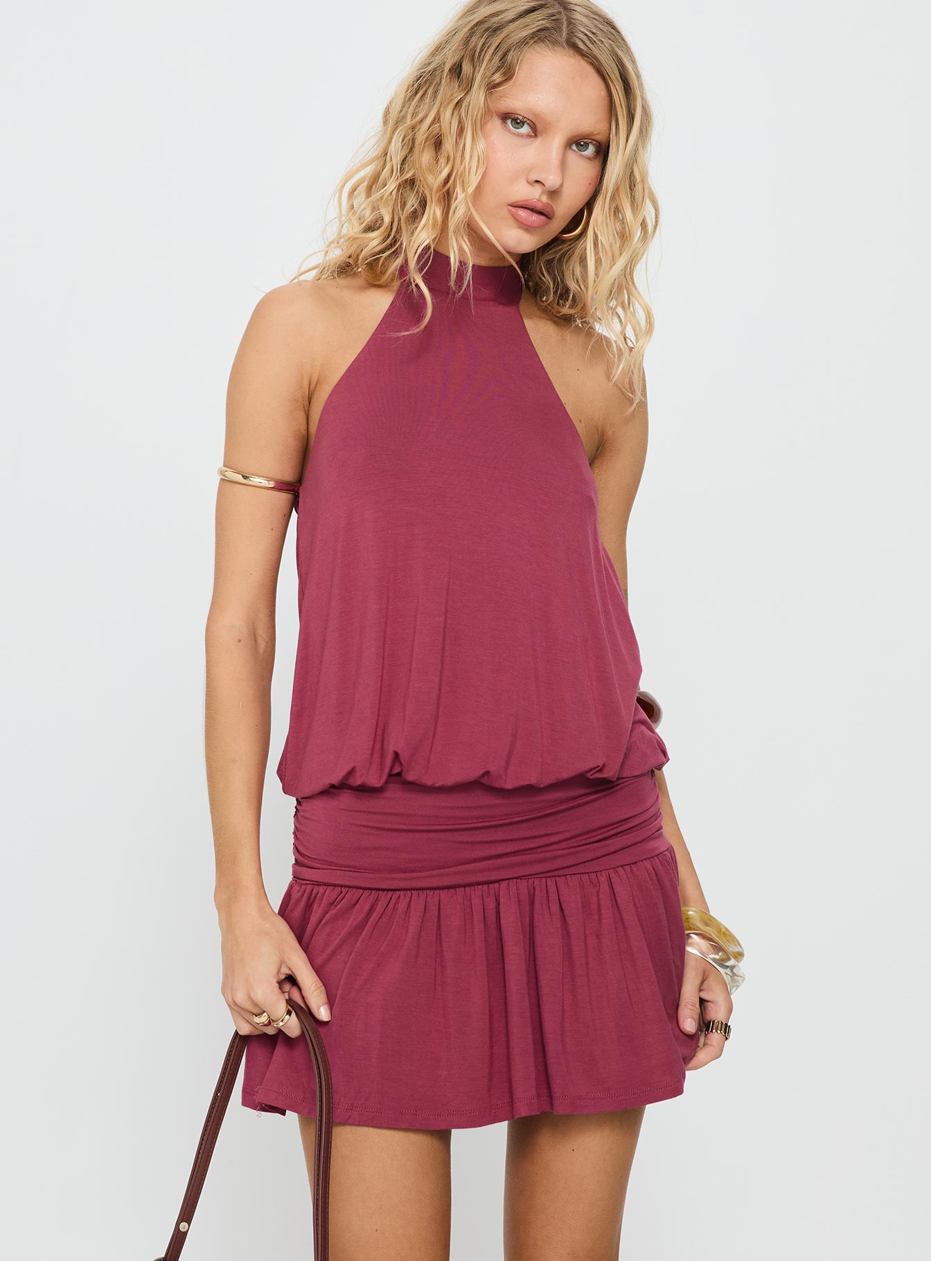 Lealeia Halter Slouch Mini Dress Plum - Image 2