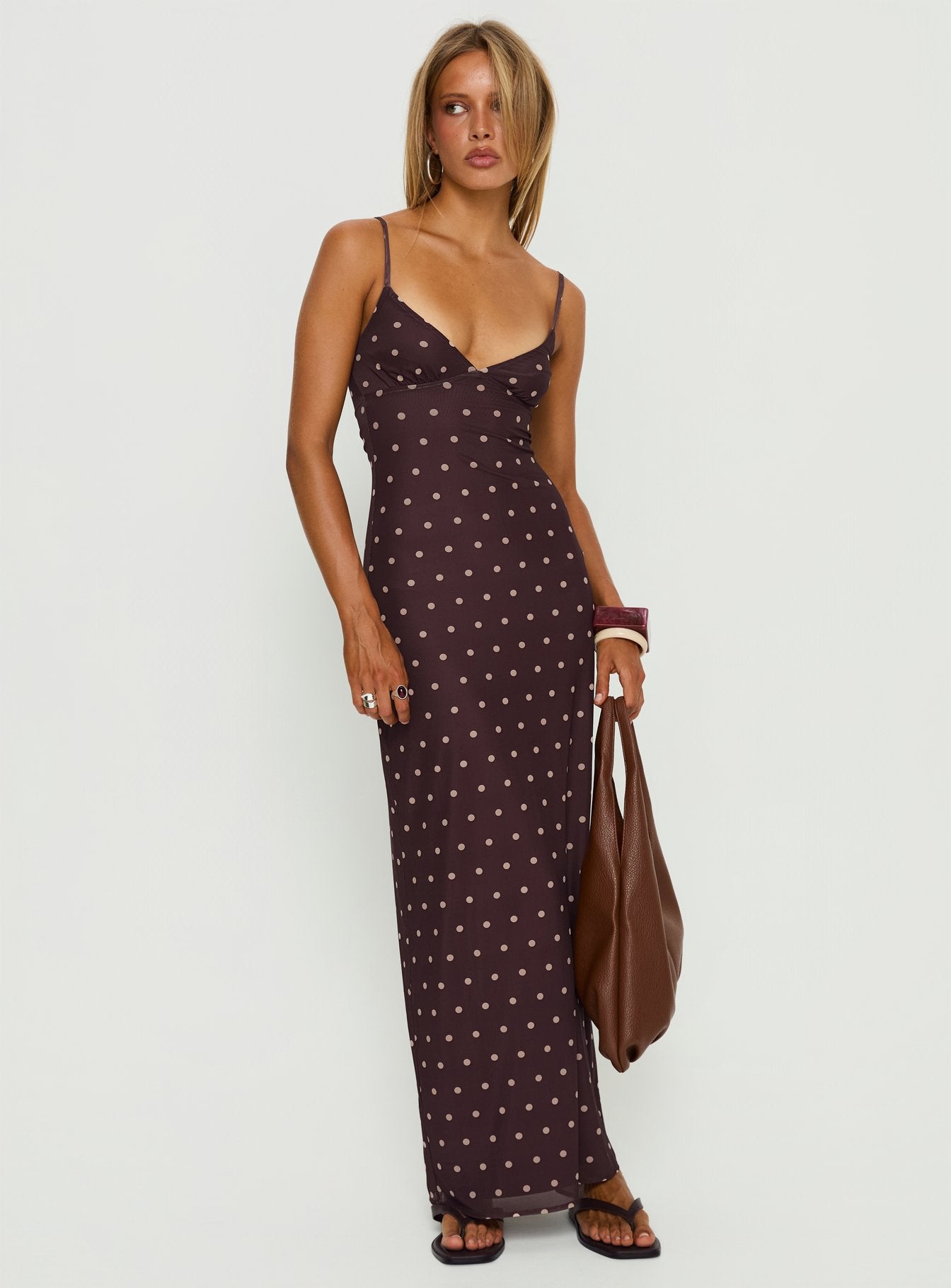 Glass Half Full Mesh Maxi Dress Plum Pink Polka Dot - Image 2