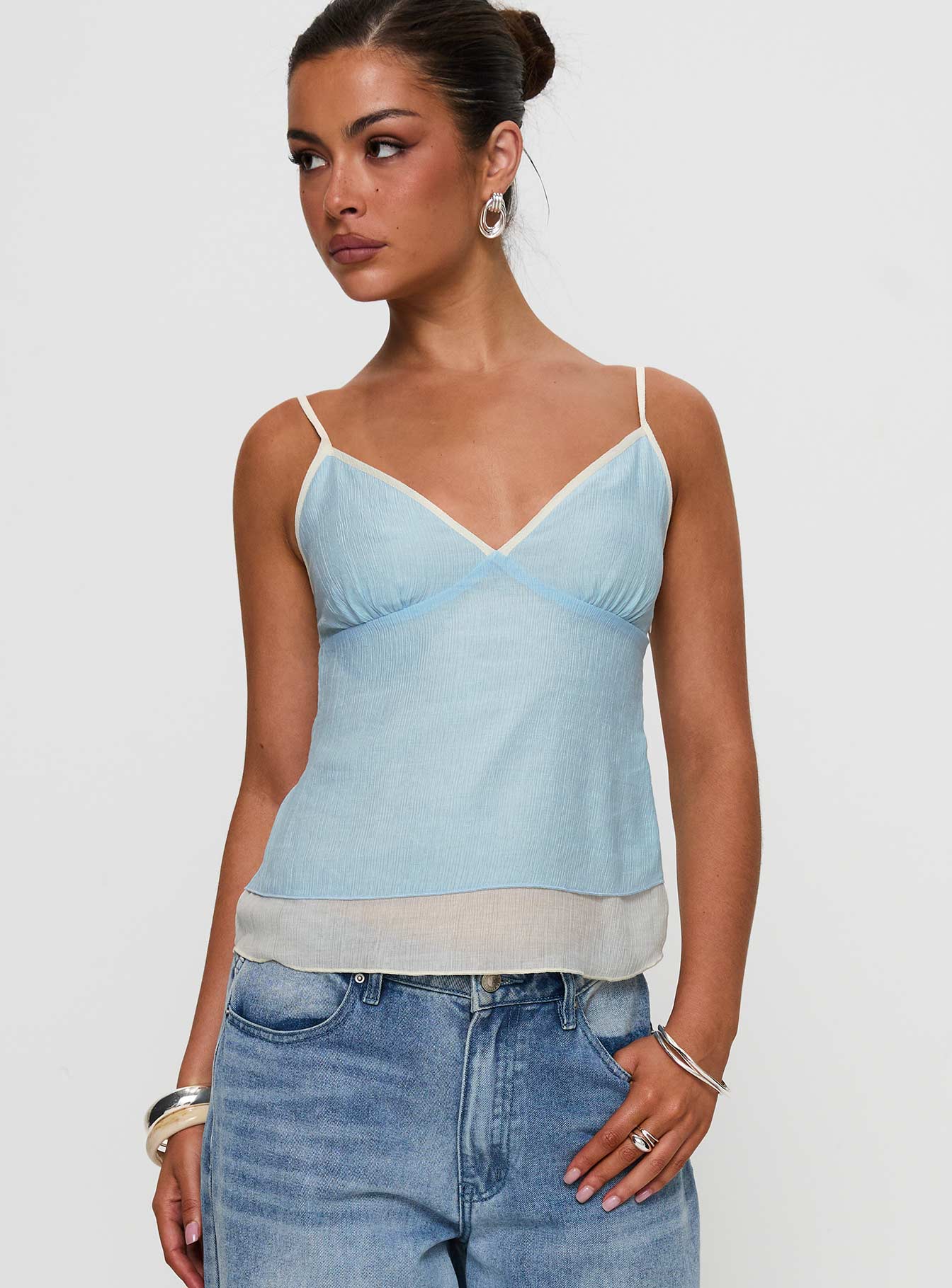 Majorie Layered Top Blue  Cream