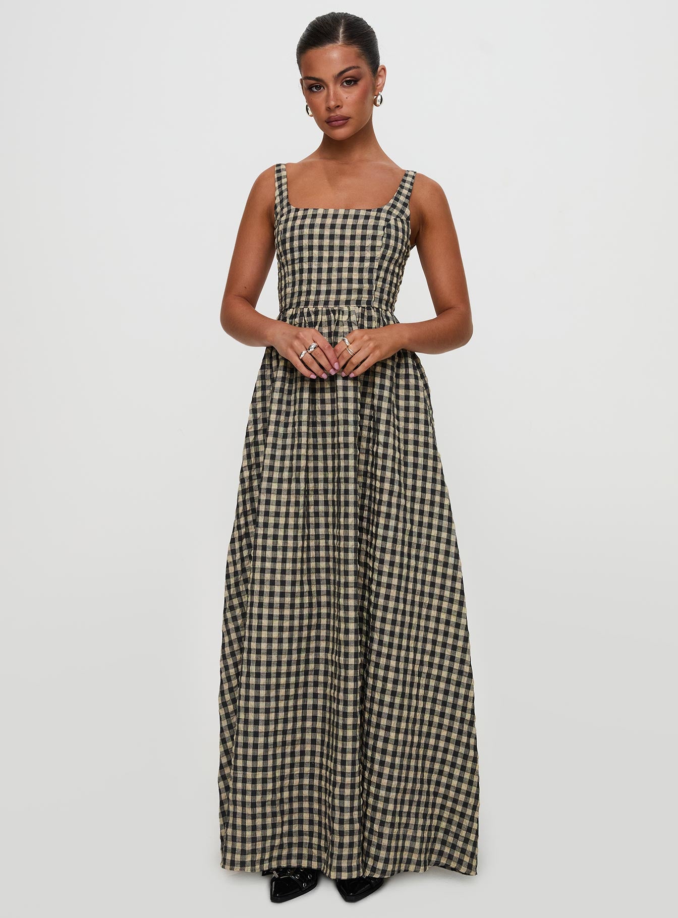 Cartmel Check Maxi Dress Black Cream Petite - Image 5