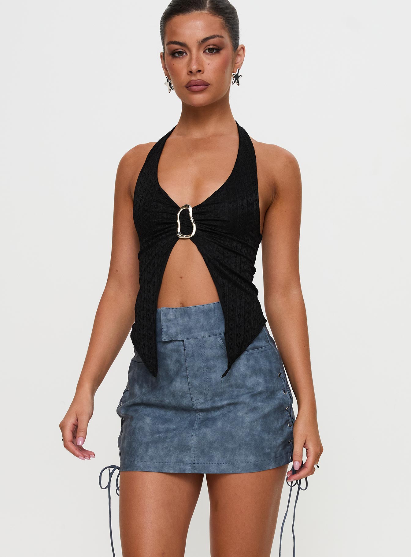 Ceejay Faux Leather Mini Skirt Slate - Image 5