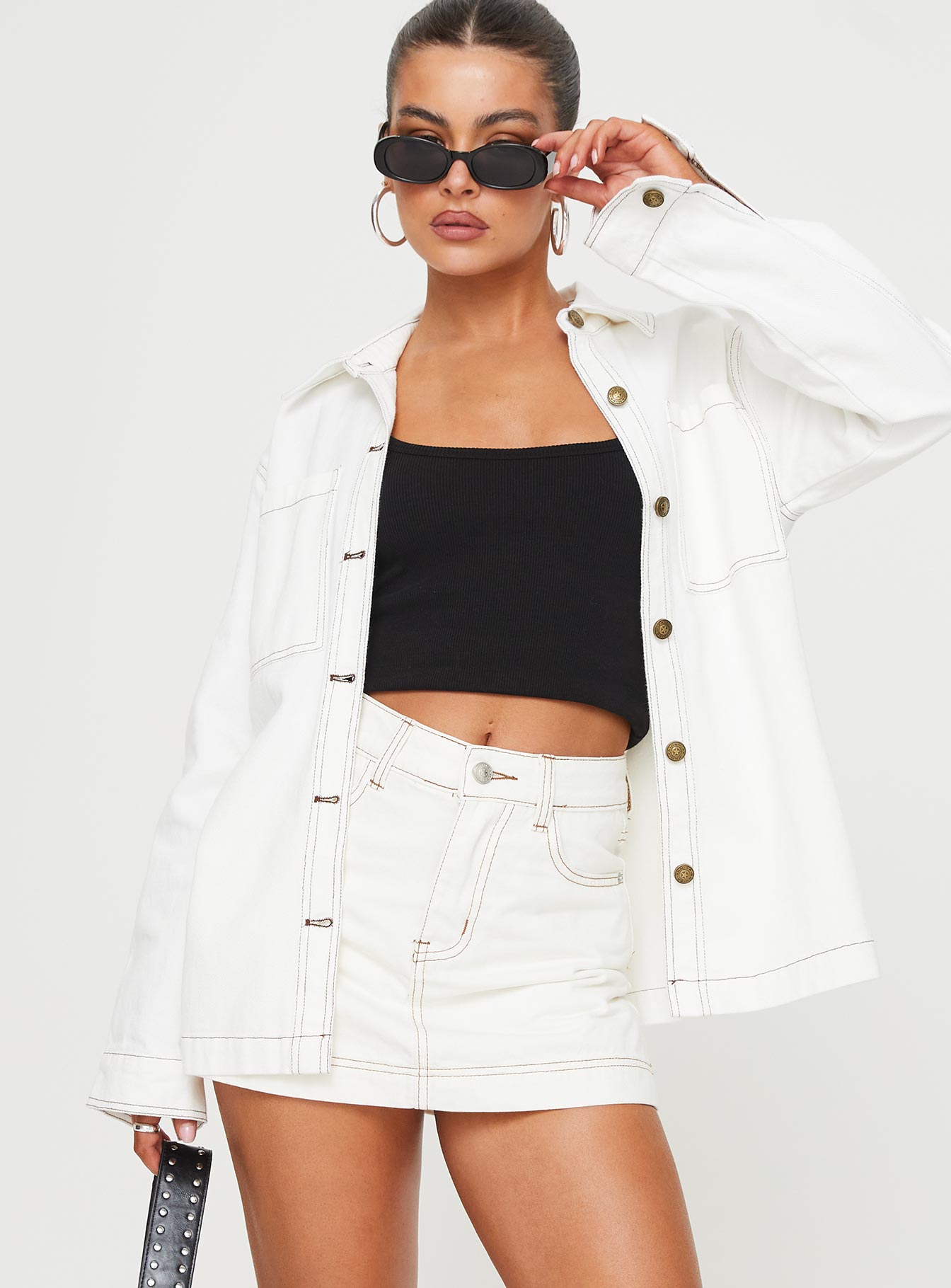 Katlynne Denim Mini Skort White - Image 2