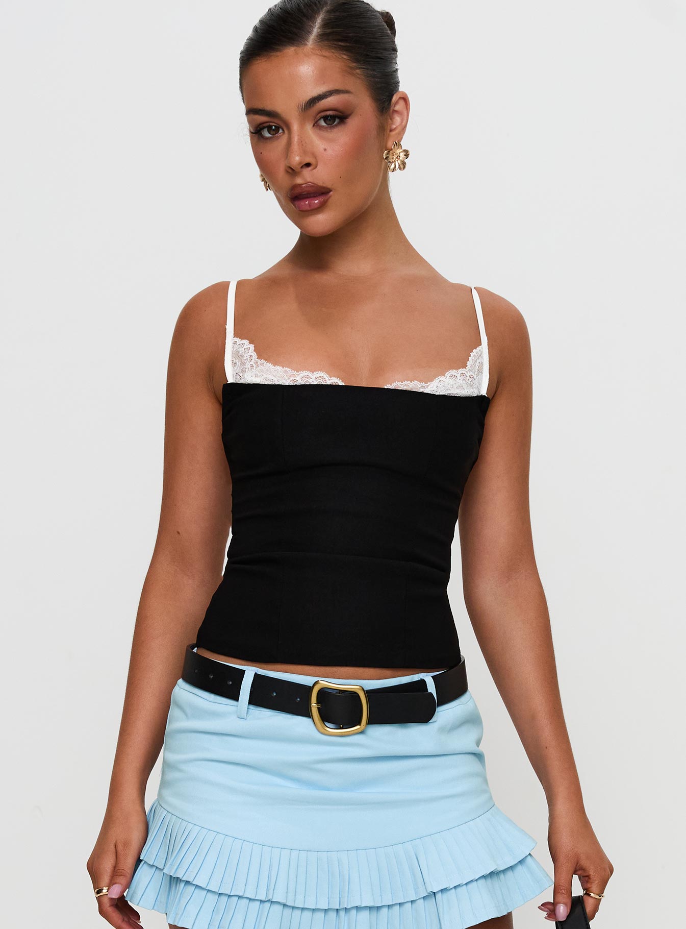 Renaissance Corset Lace Top Black White - Image 2
