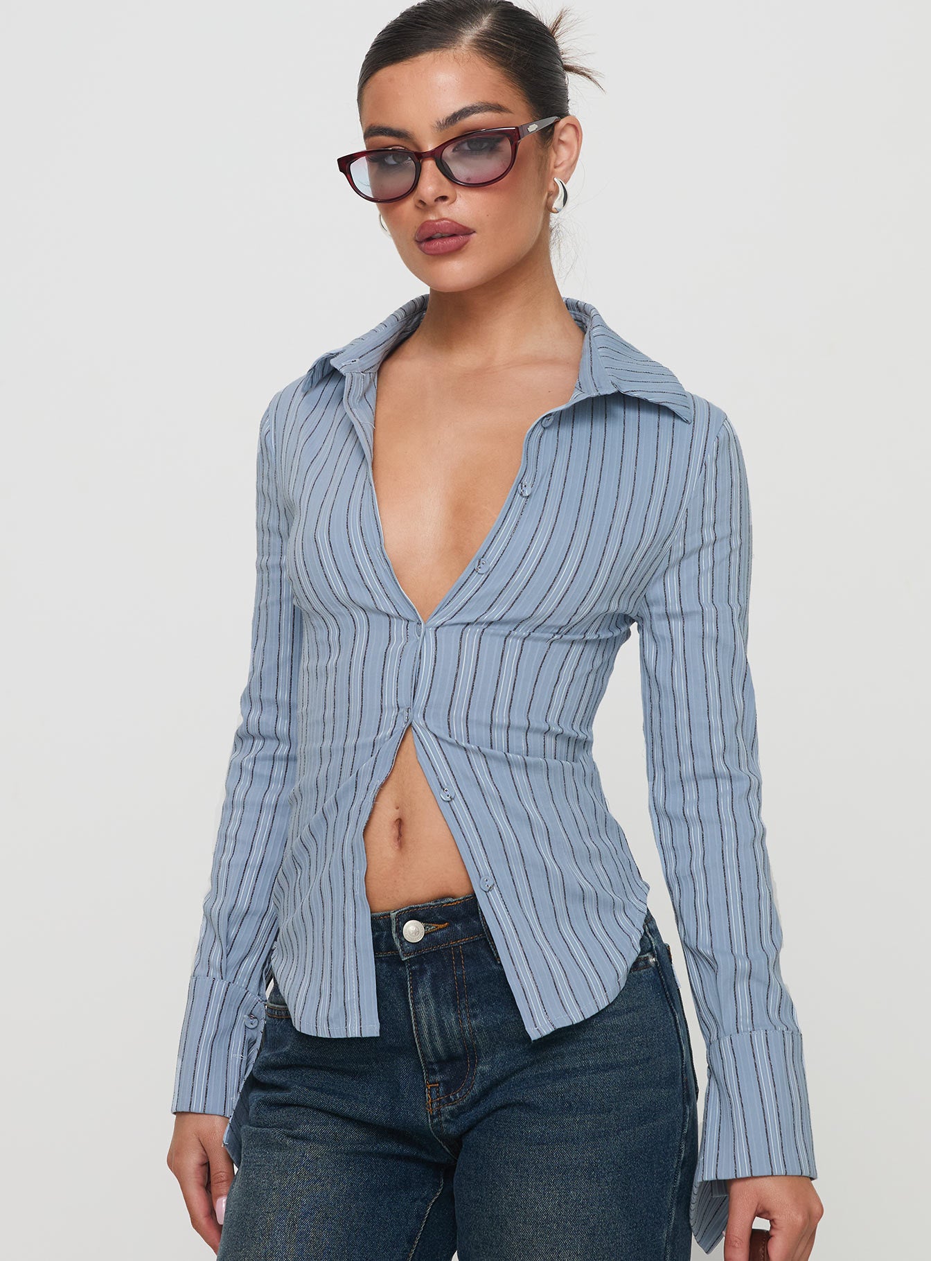Madlin Long Sleeve Top Blue Stripe - Image 2