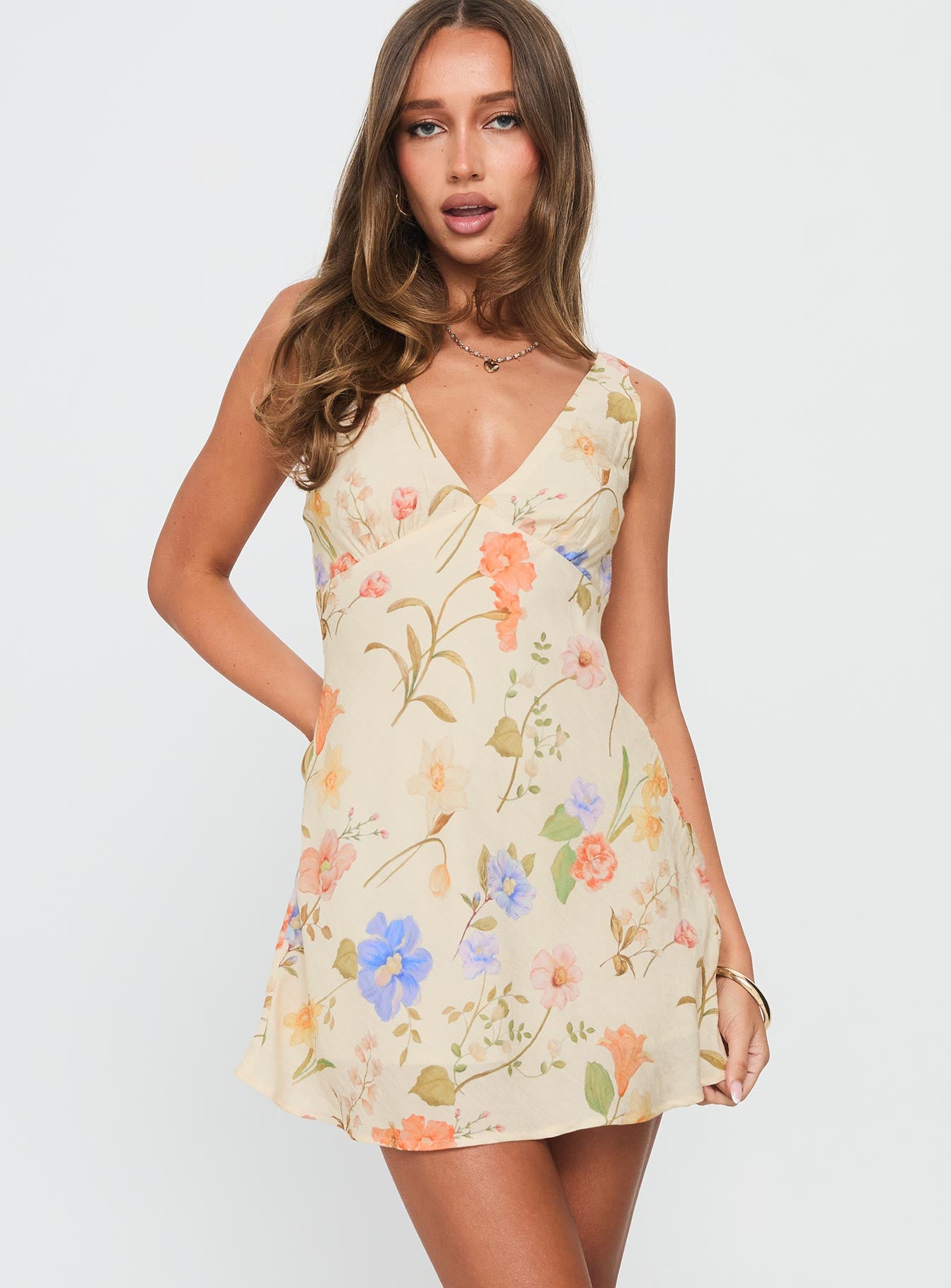 Pennie Bias Mini Dress Cream  Floral