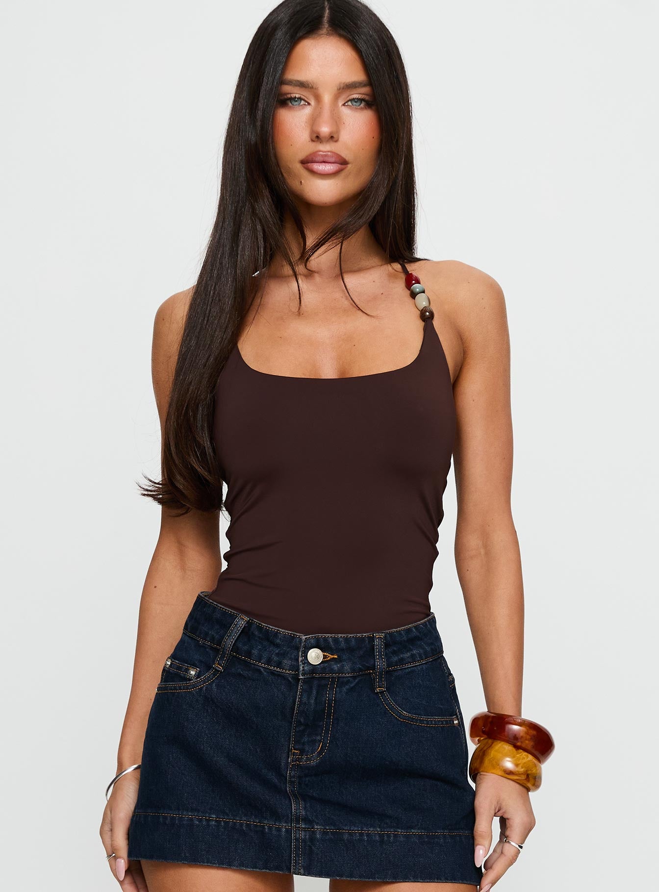 Someone You Need Bead Detail Bodysuit Chocolate - Image 2