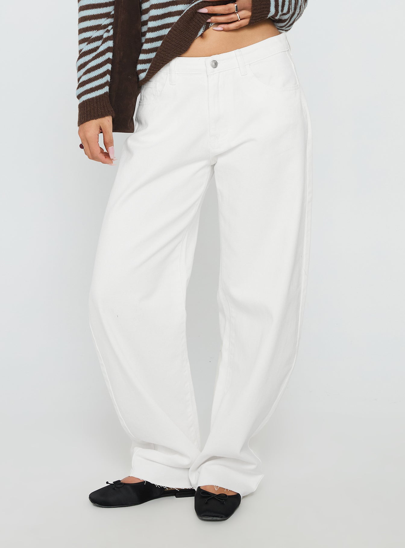 Kaio Mid Rise Barrel Leg Denim Jeans White - Image 2