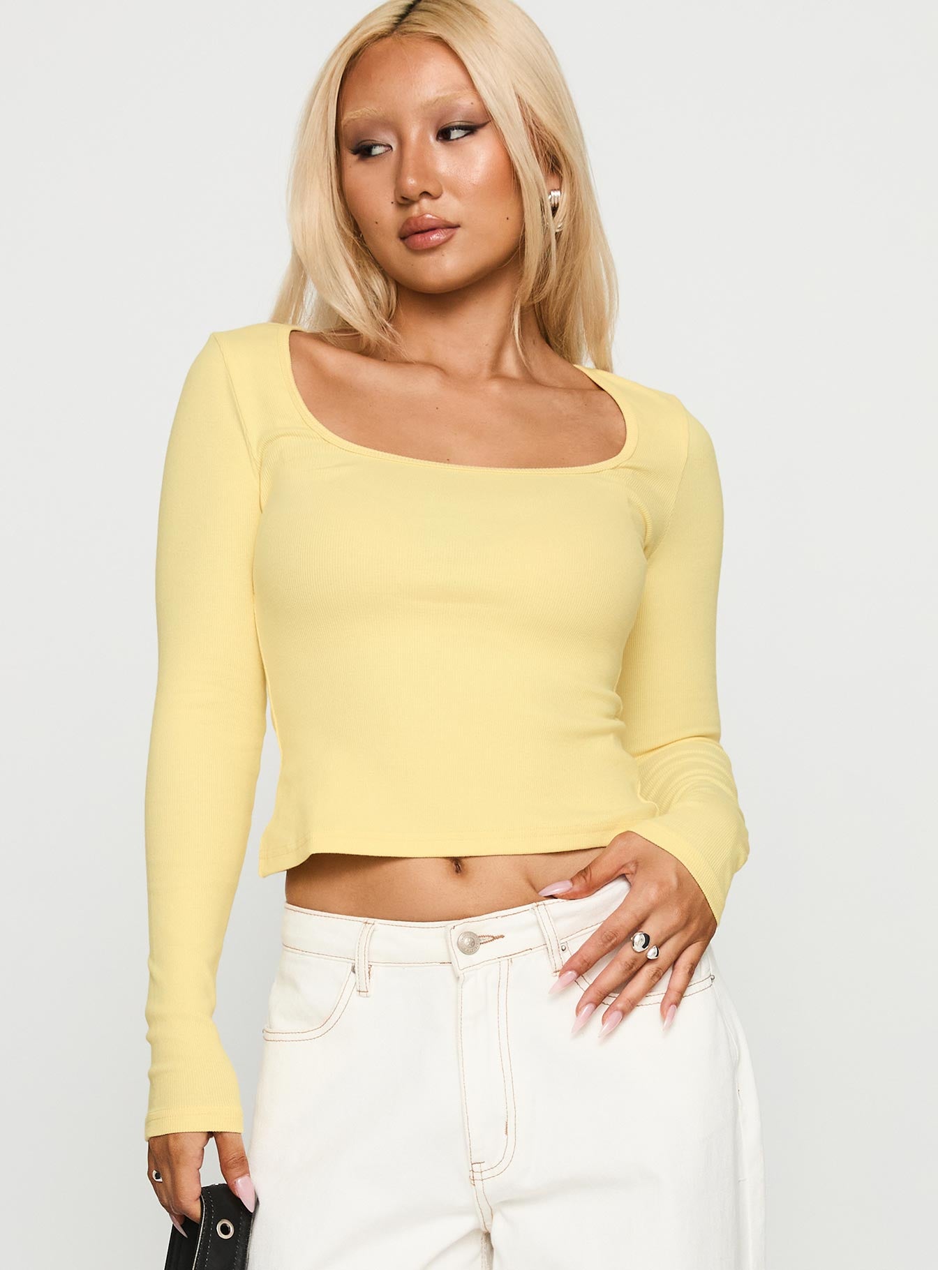 Baseline Rib Long Sleeve Top Yellow - Image 2