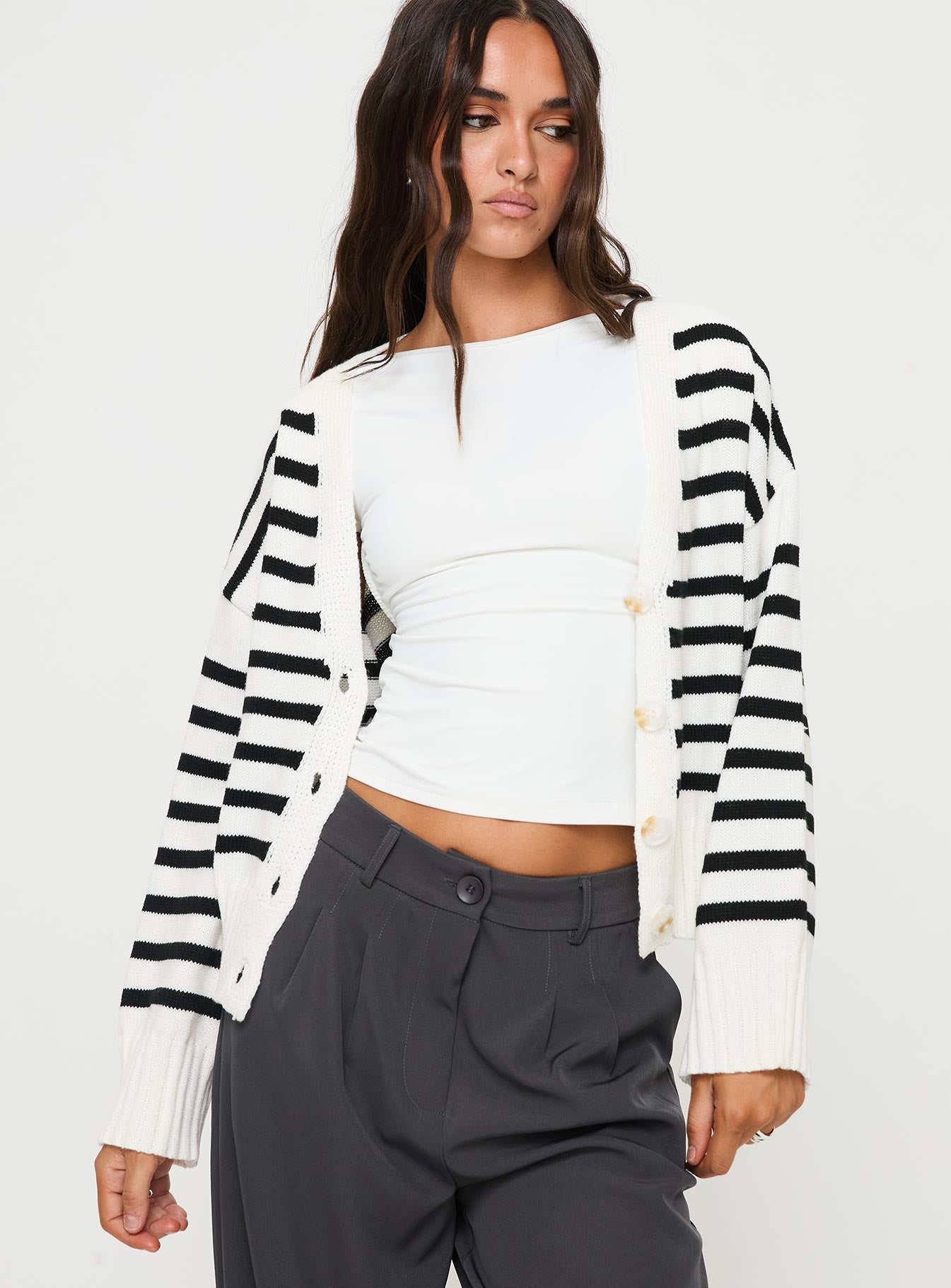 Karlson Striped Cardigan Cream Black - Image 2
