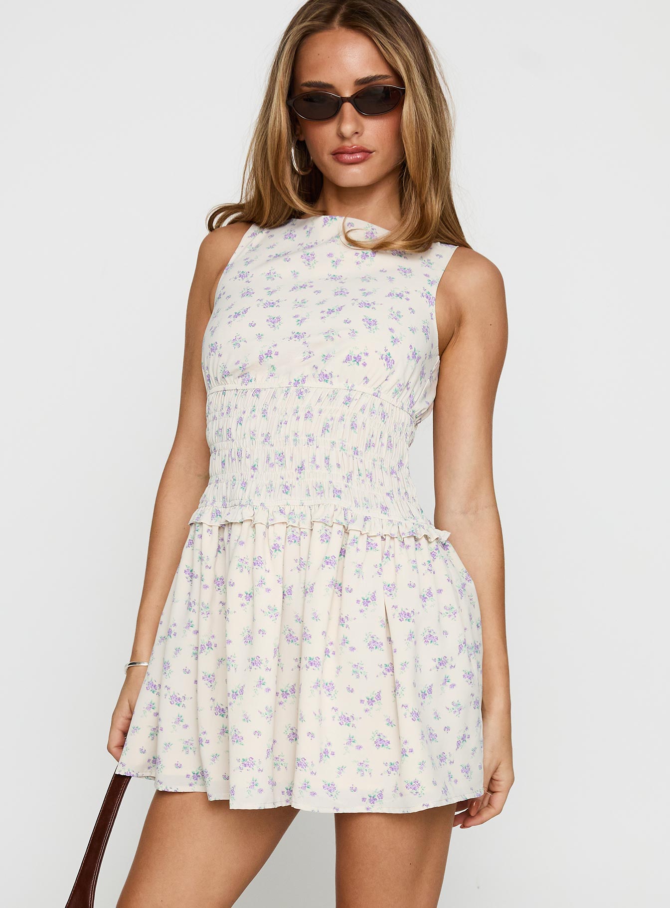 Yennifer Shirred Mini Dress Floral Multi - Image 2