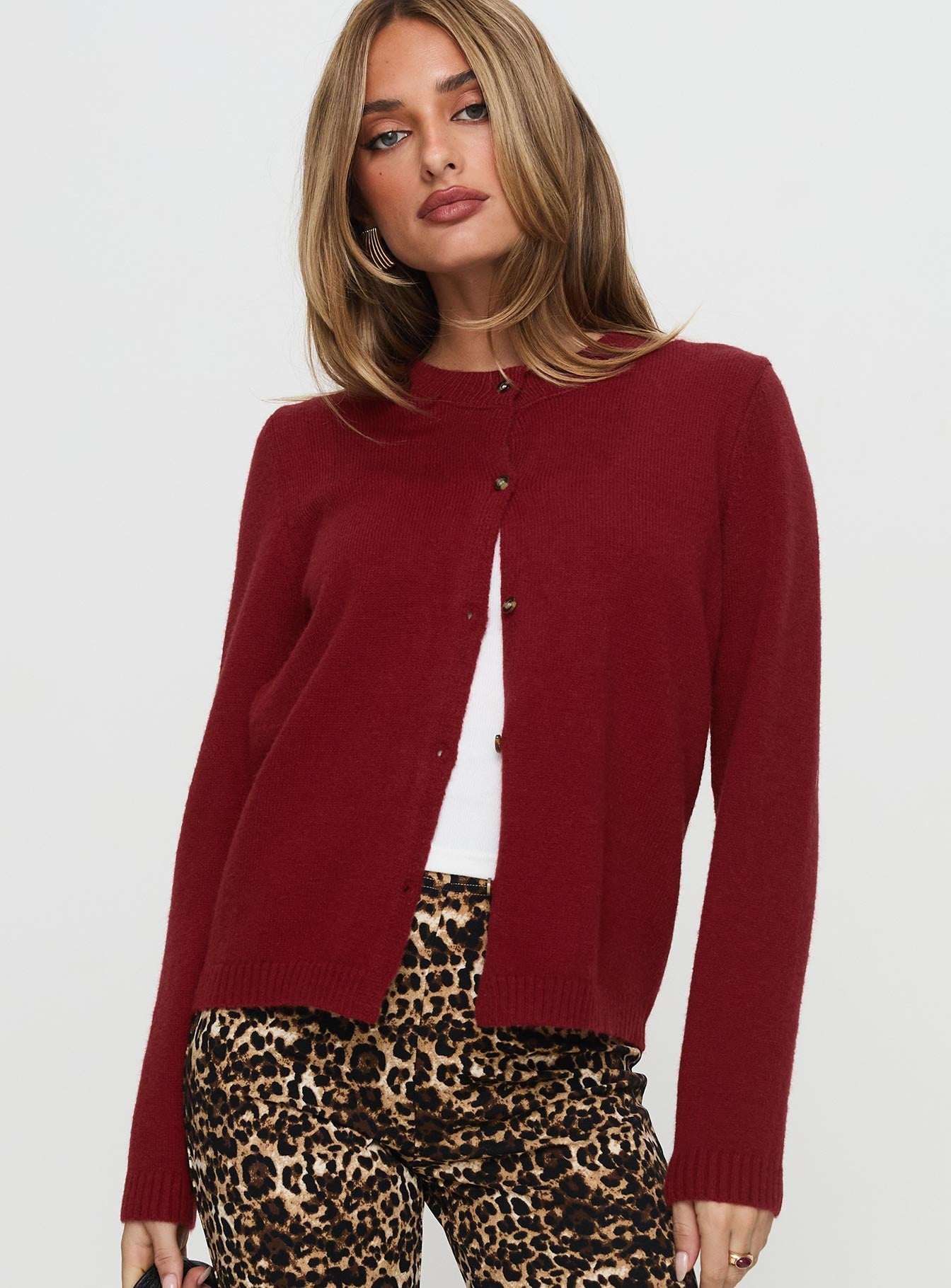 Arica Button Up Knit Cardigan Red - Image 2