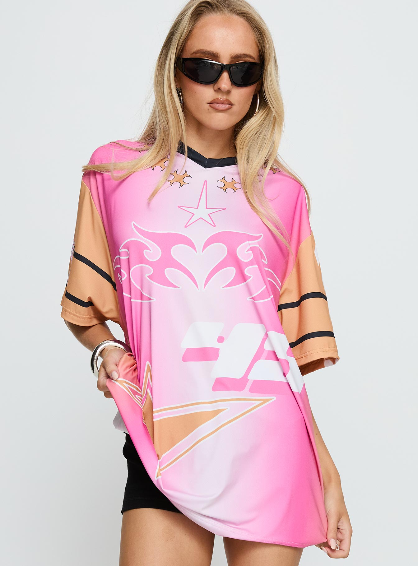 Moto Angel Graphic Top Pink  Orange