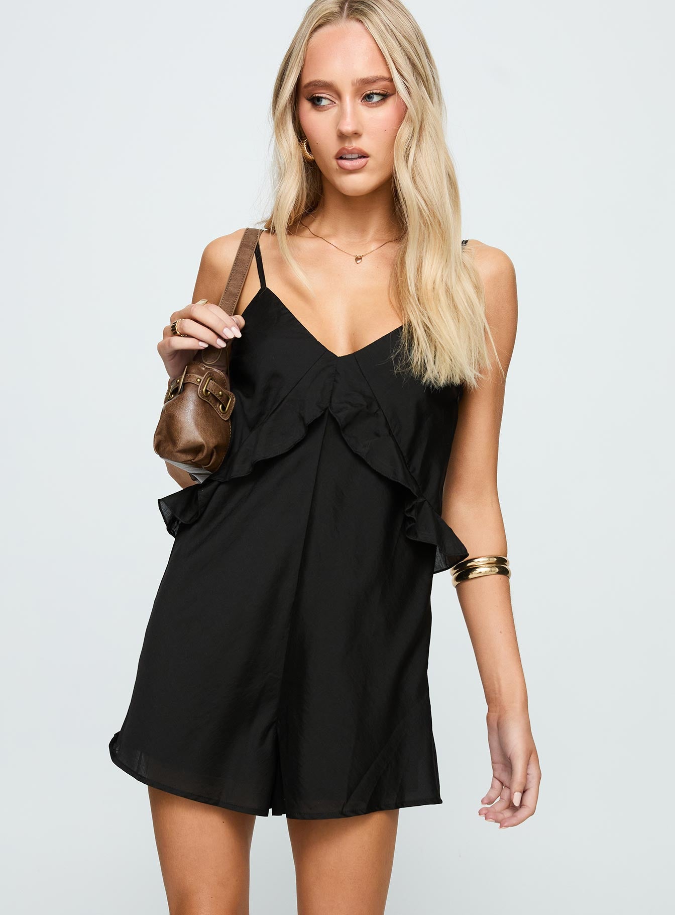 Diamonds Dancing Ruffle Detail Playsuit Black - Image 2