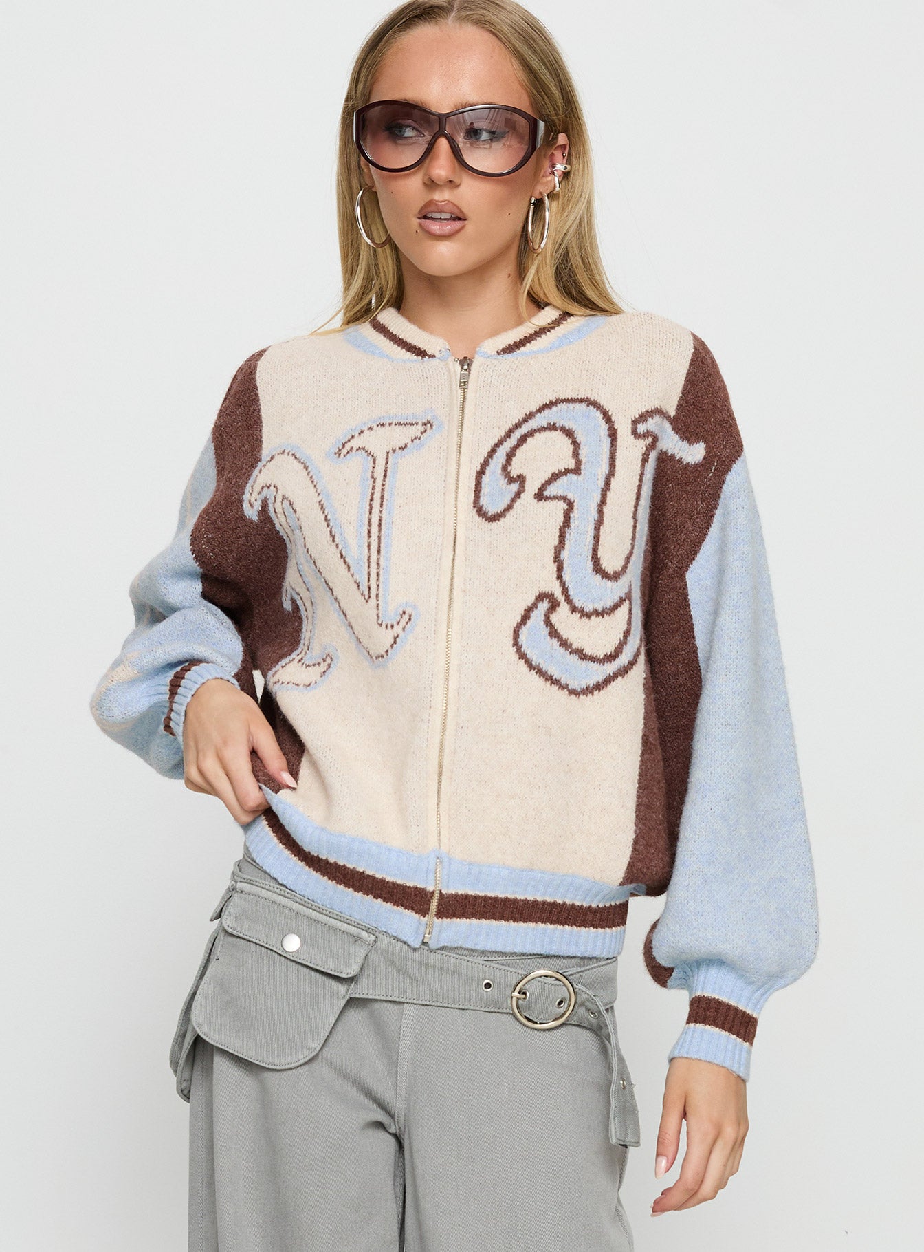 Brandyce Graphic Knit Jacket Blue Chocolate - Image 2