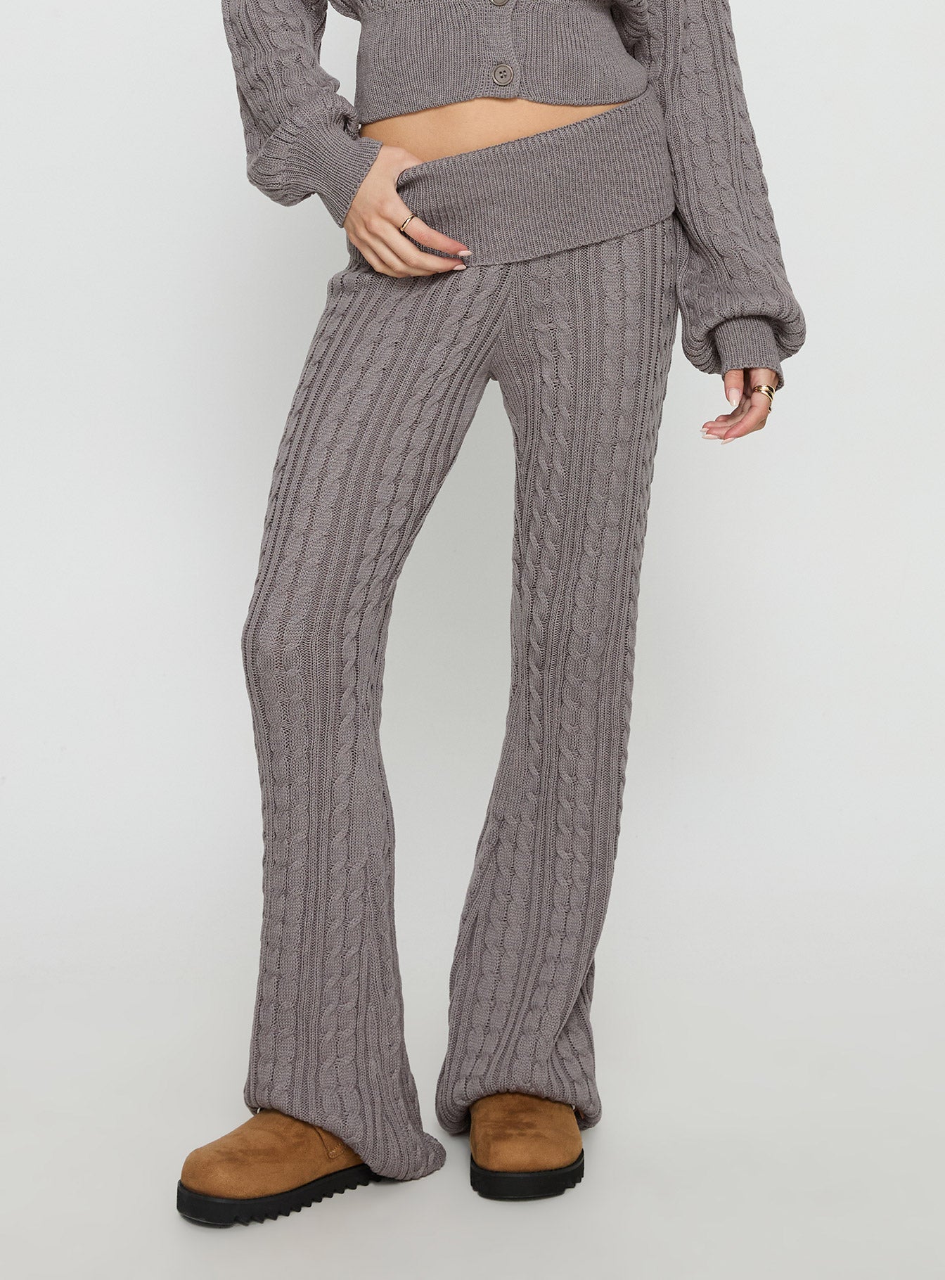 Baleigh Cable Knit Foldover Pants Grey - Image 2