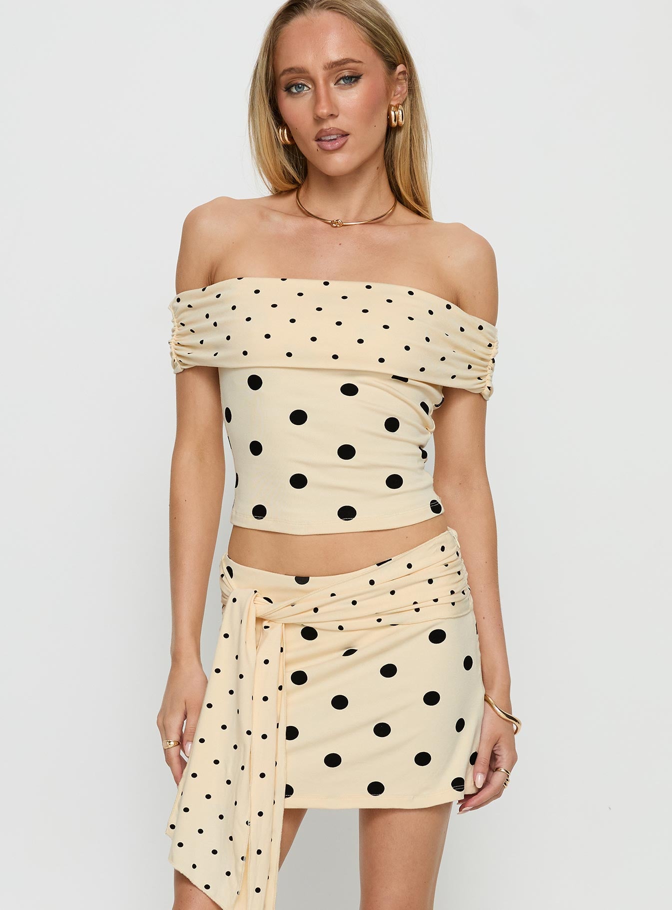 Porzia Wrap Detail Mini Skirt Cream Polka Dot - Image 2