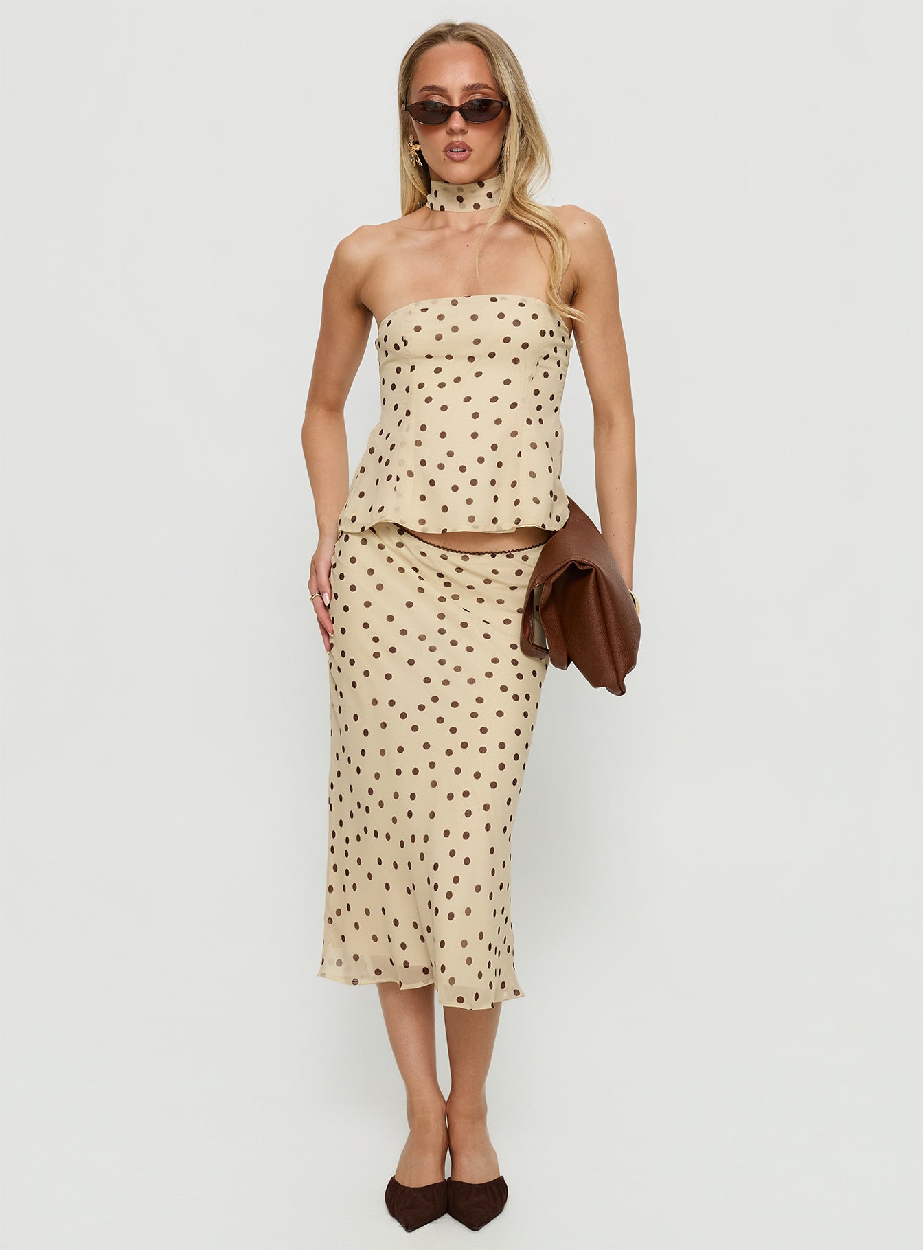 Sydni Midi Bias Cut Skirt Yellow Chocolate Polka - Image 2