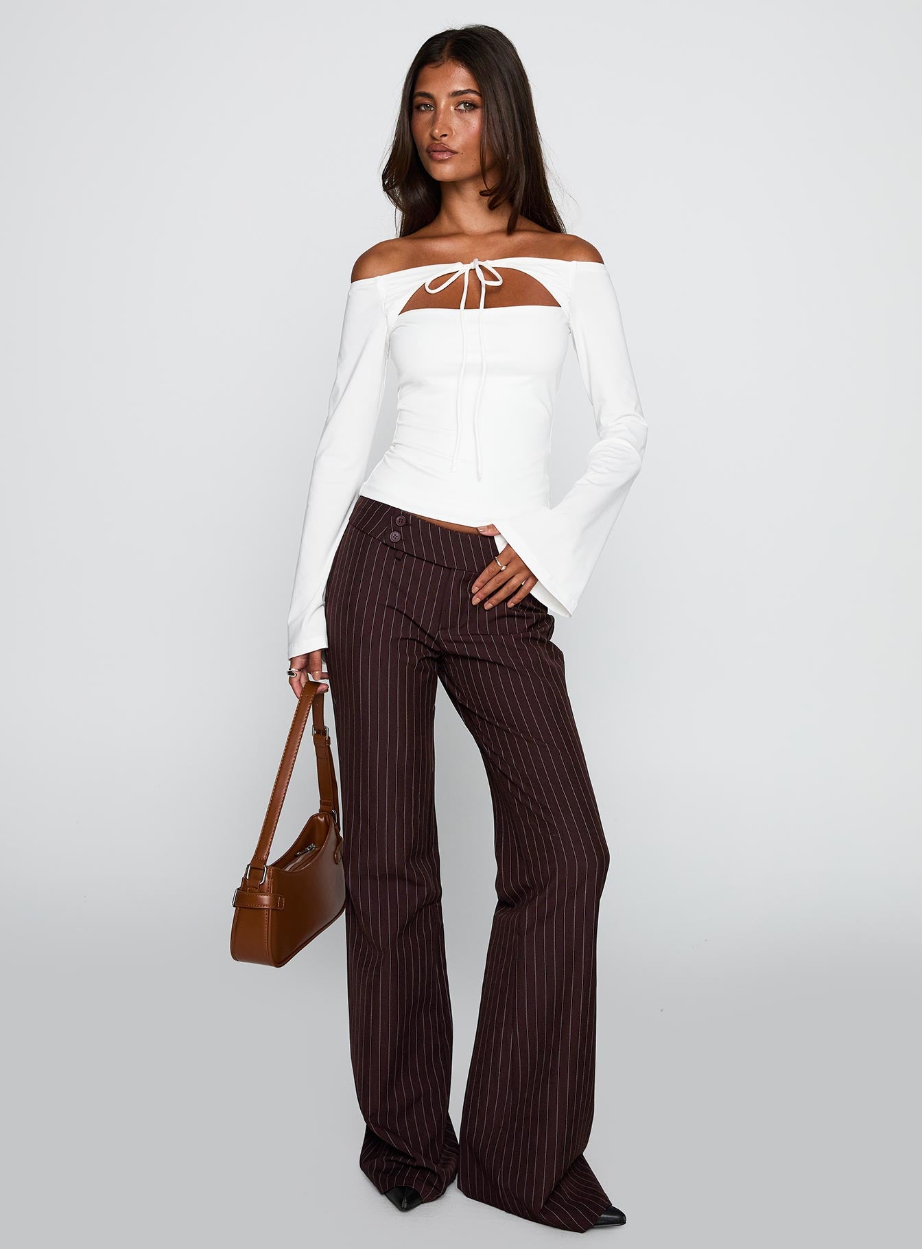 Kinkirk Flared Pants Brown Pinstripe - Image 2