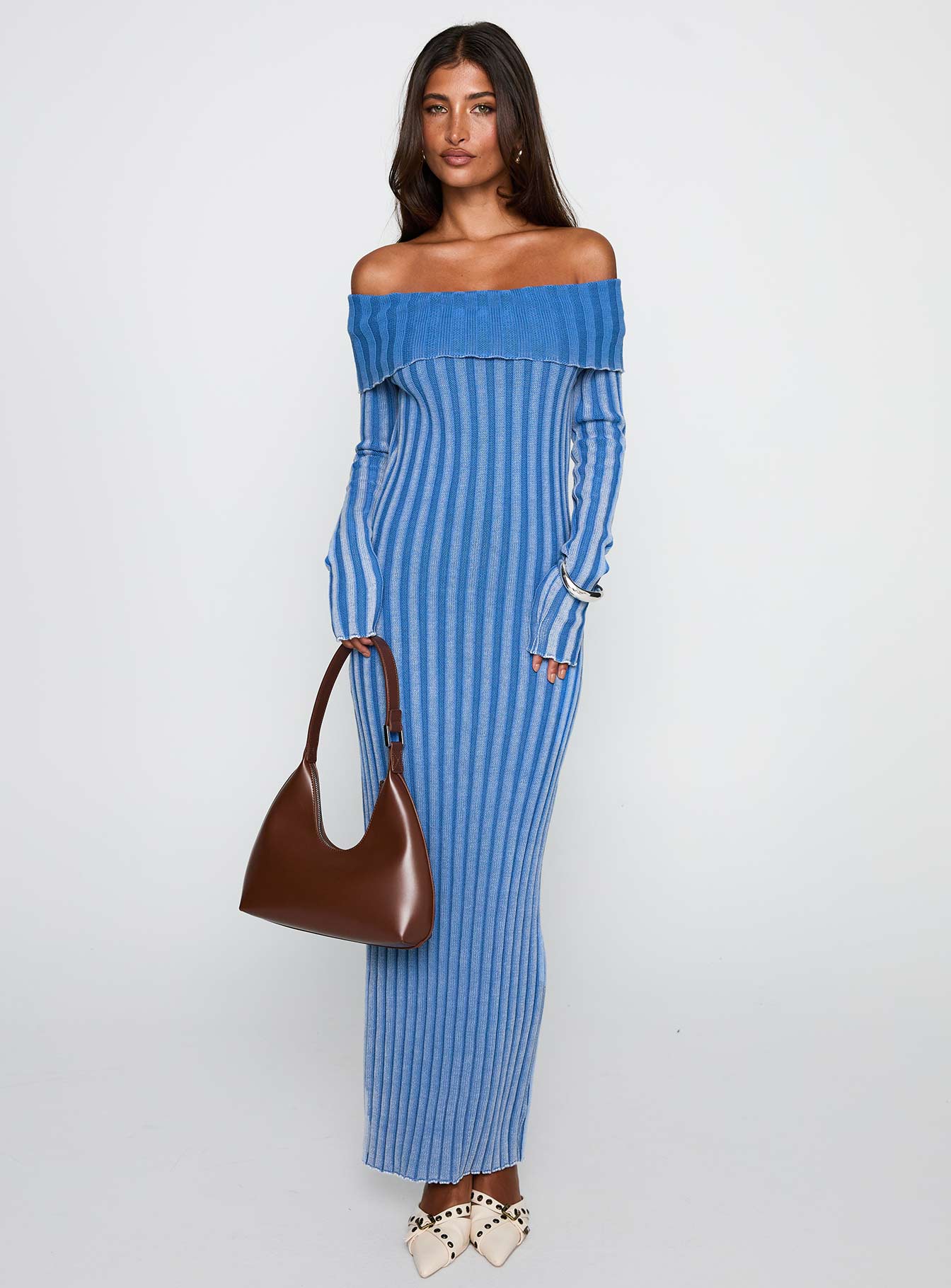 Mariska Long Sleeve Rib Maxi Dress Blue - Image 2