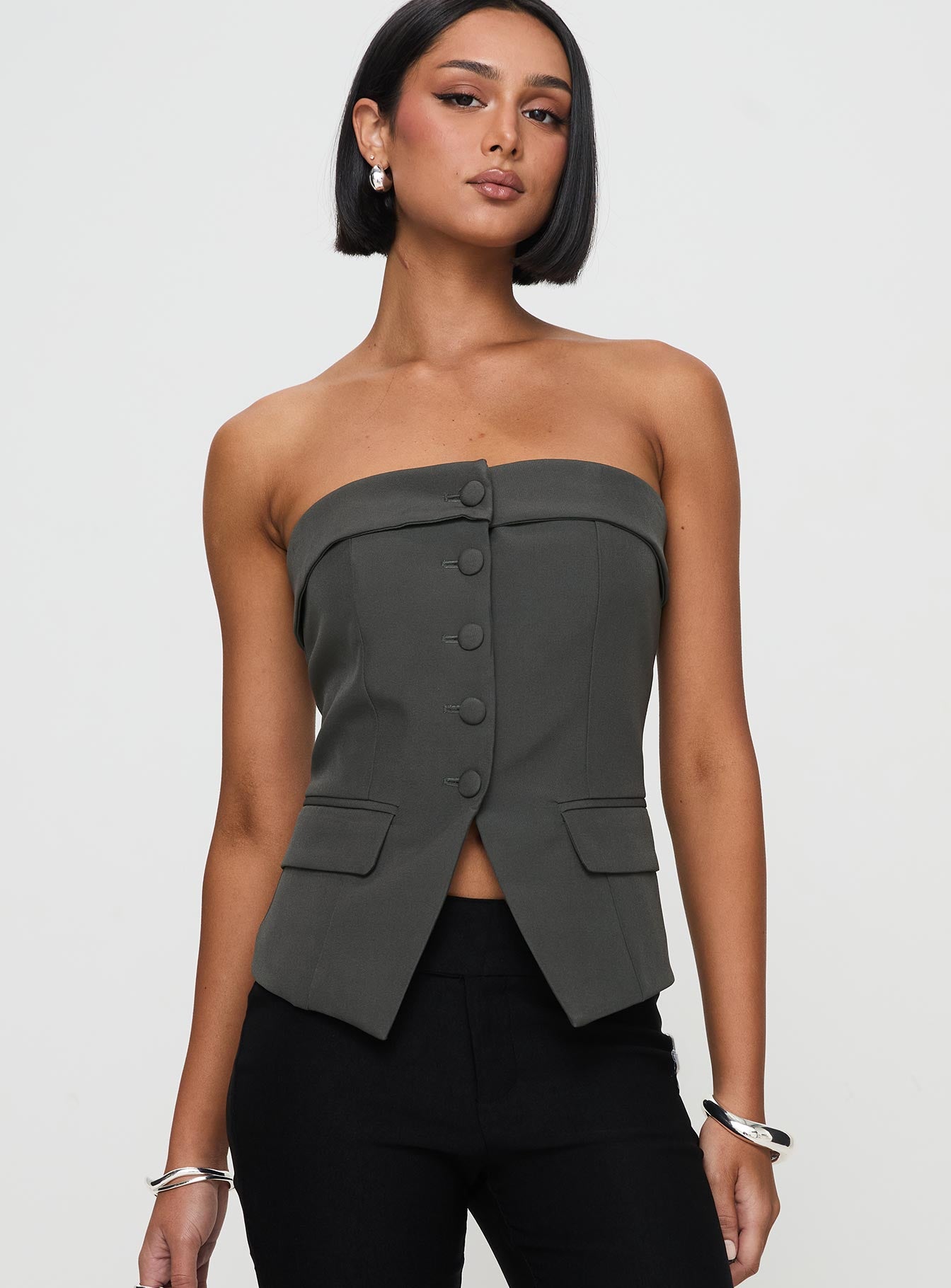 Change It Up Strapless Top Grey - Image 2