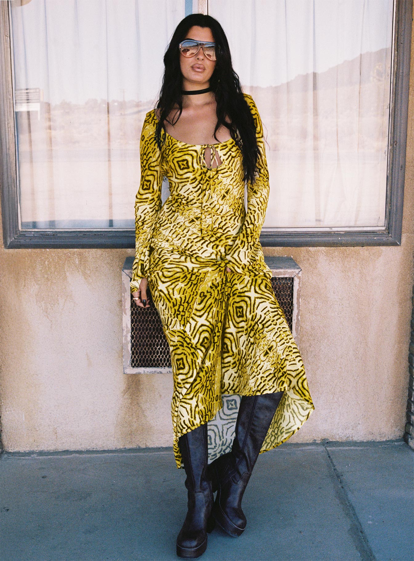 Setting Sun Long Sleeve Maxi Dress Yellow  Black