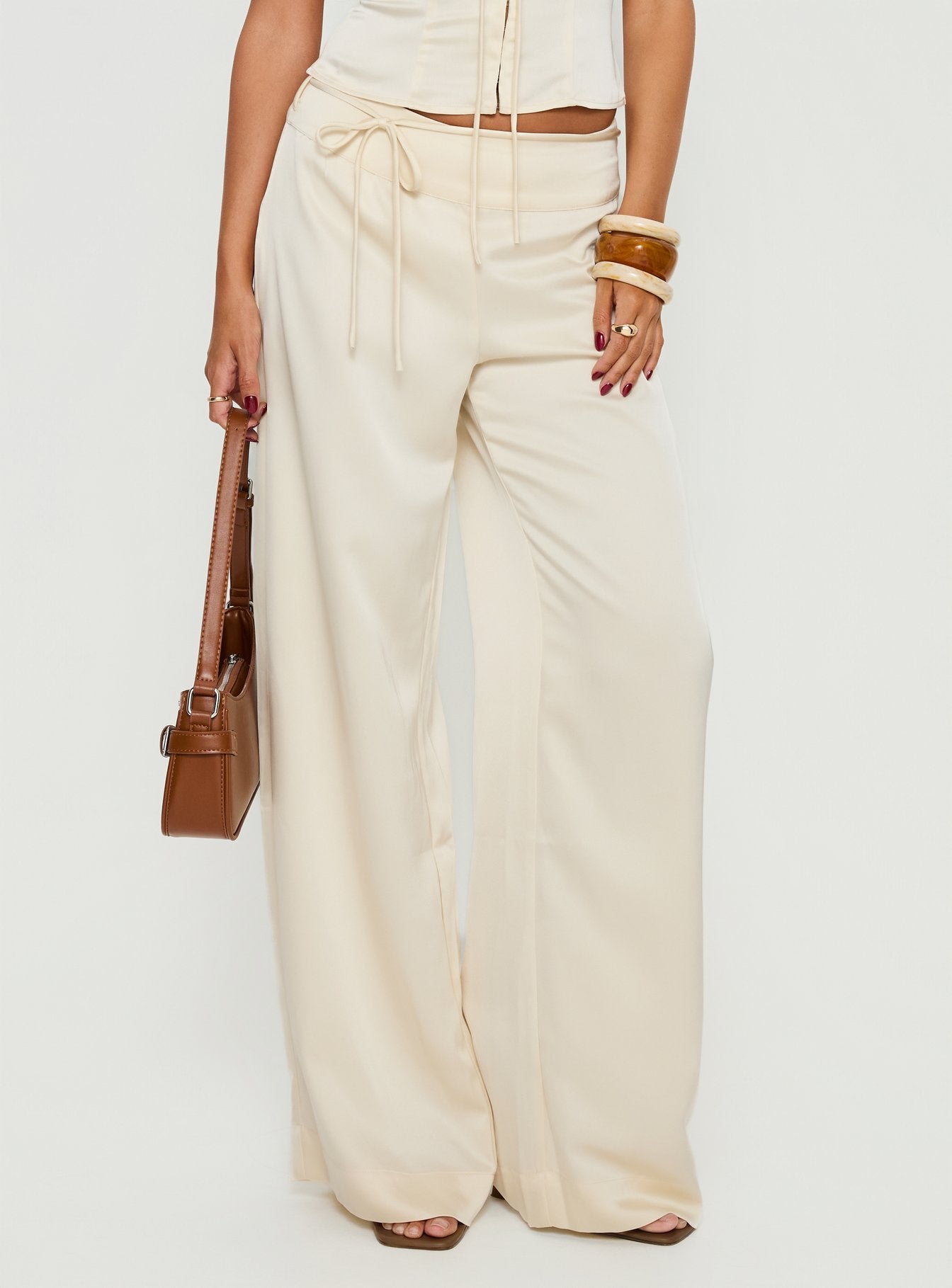 Aubrette Satin Tie Pants Cream - Image 2
