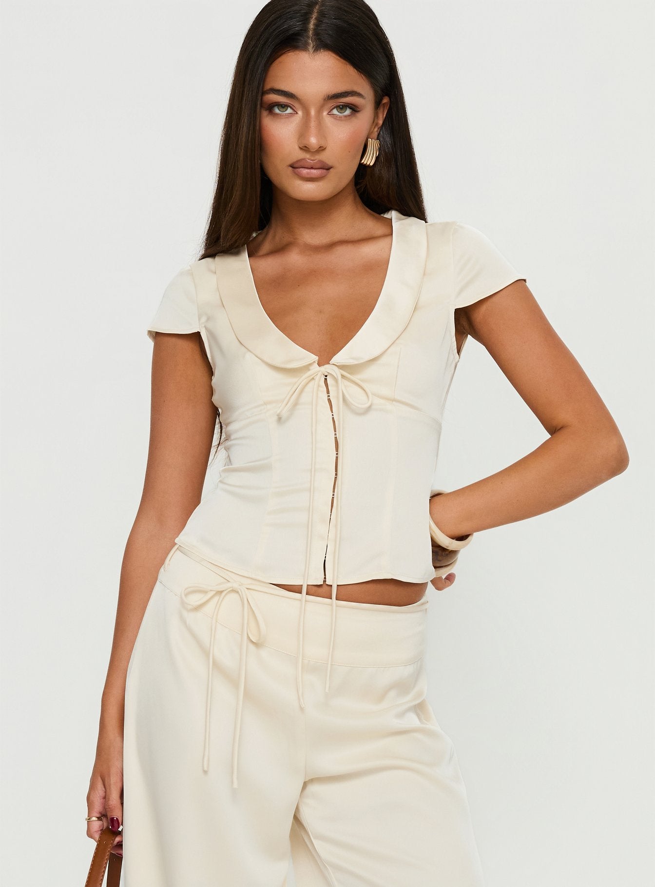 Aubrette Satin Collar Top Cream - Image 2