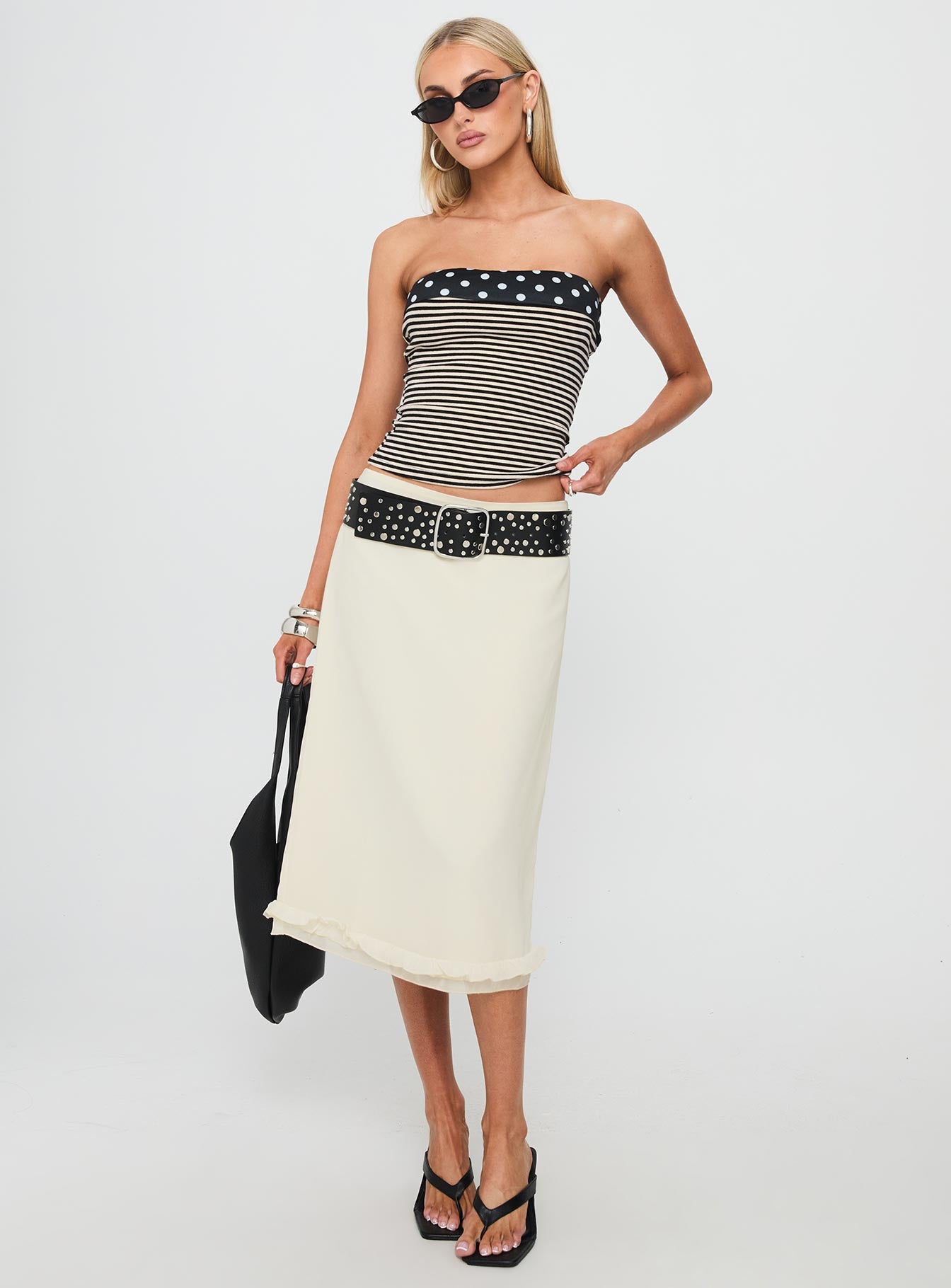 Rosette Frill Midi Skirt Cream - Image 2