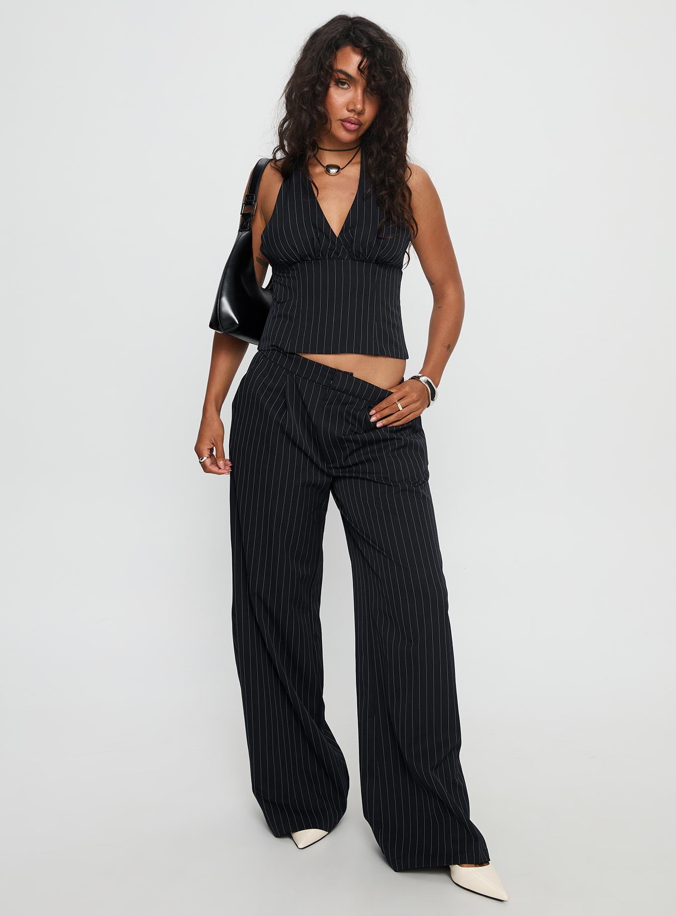 All She Wrote Halter Tailored Set Navy Stripe - Image 3
