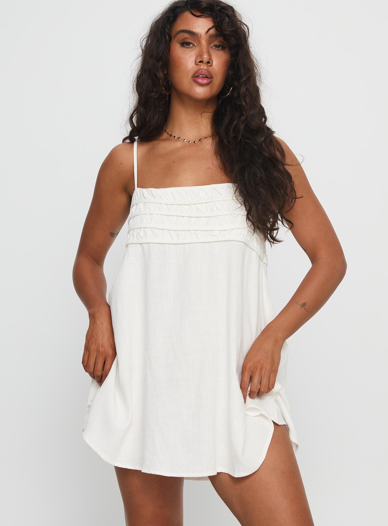 Every Breath Linen Shift Mini Dress White - Image 2