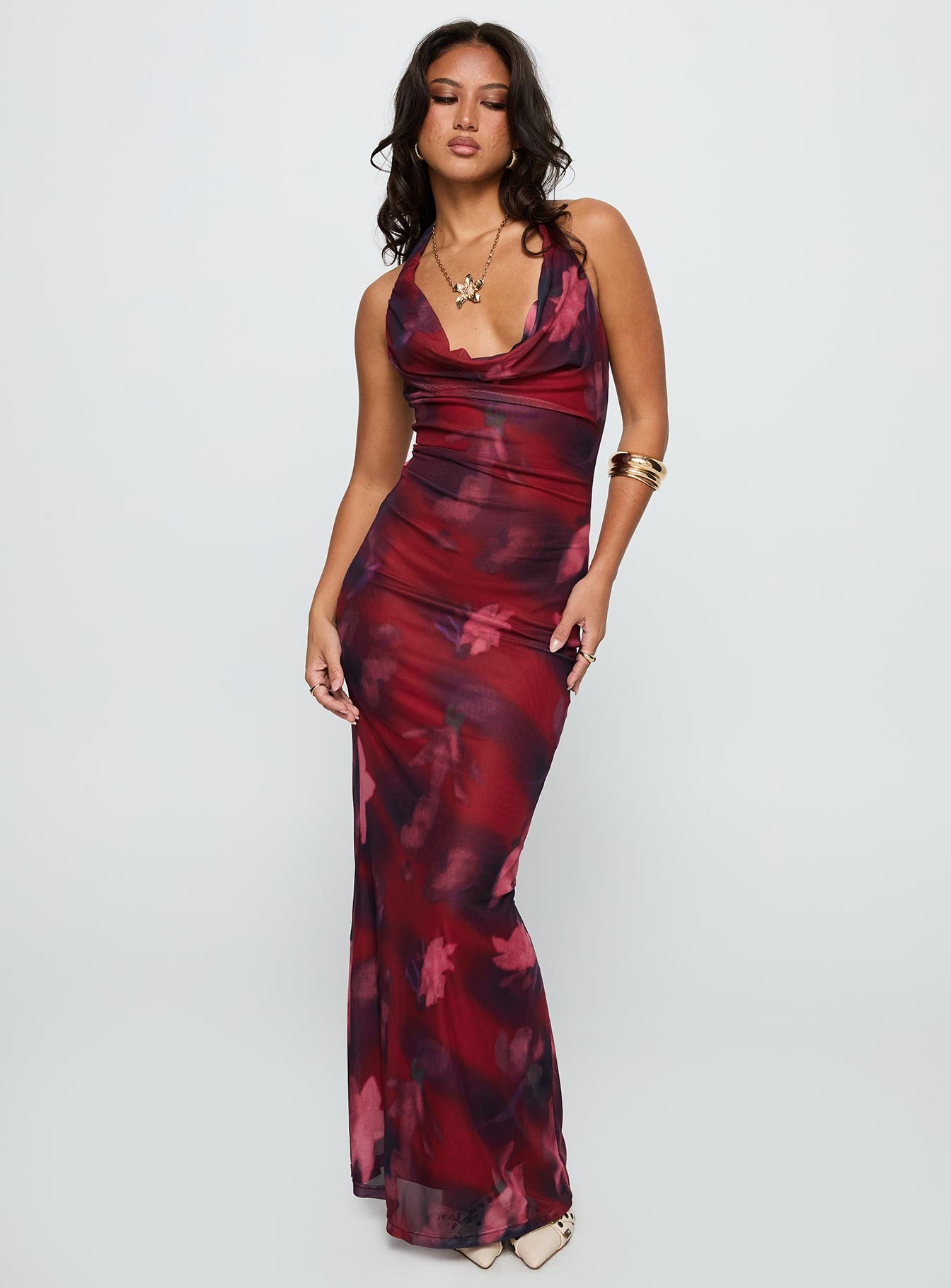 Vixyn Halter Maxi Dress Red Multi - Image 2