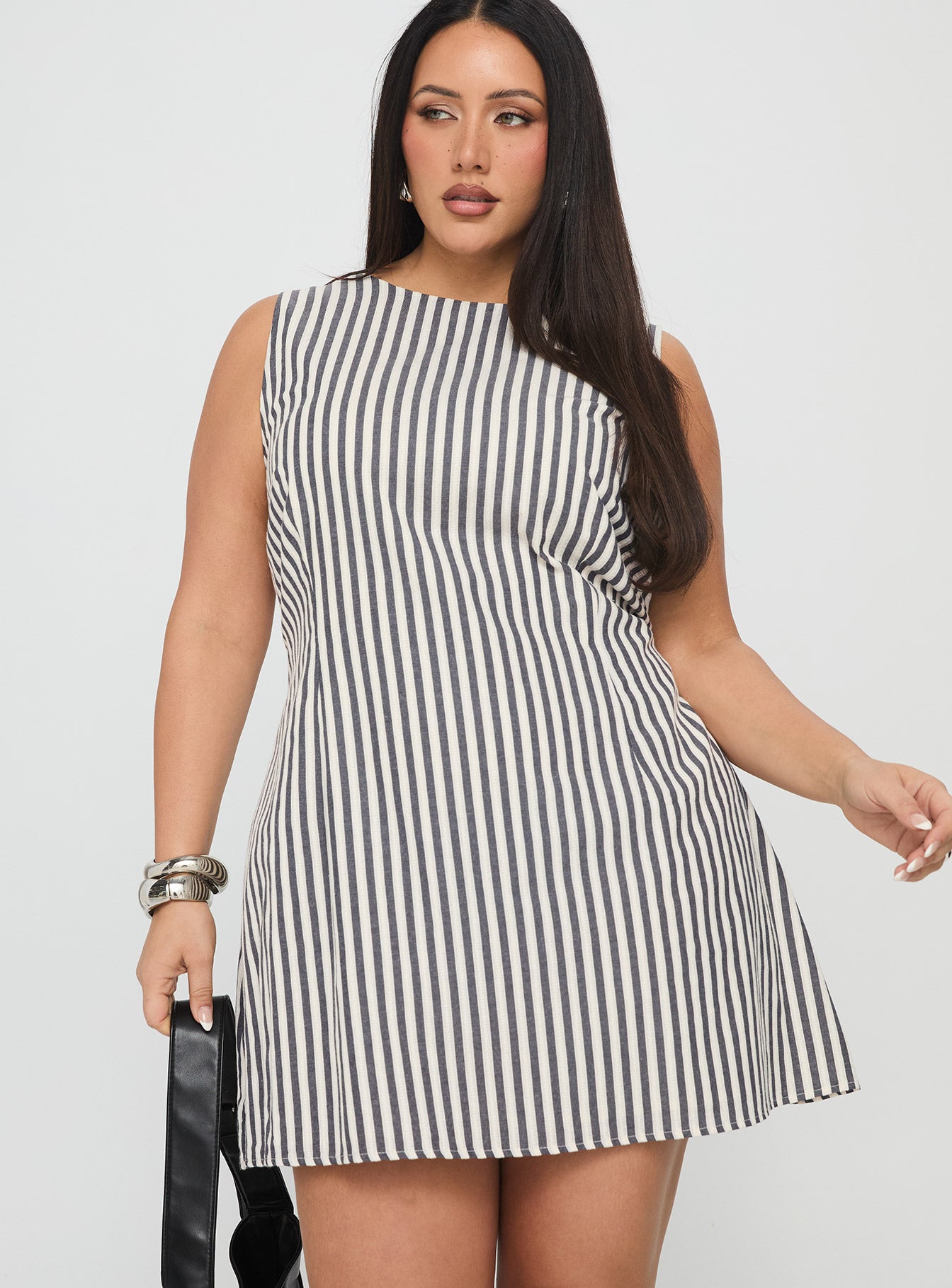 Alfalfa Shift Mini Dress Grey Stripe Curve - Image 2