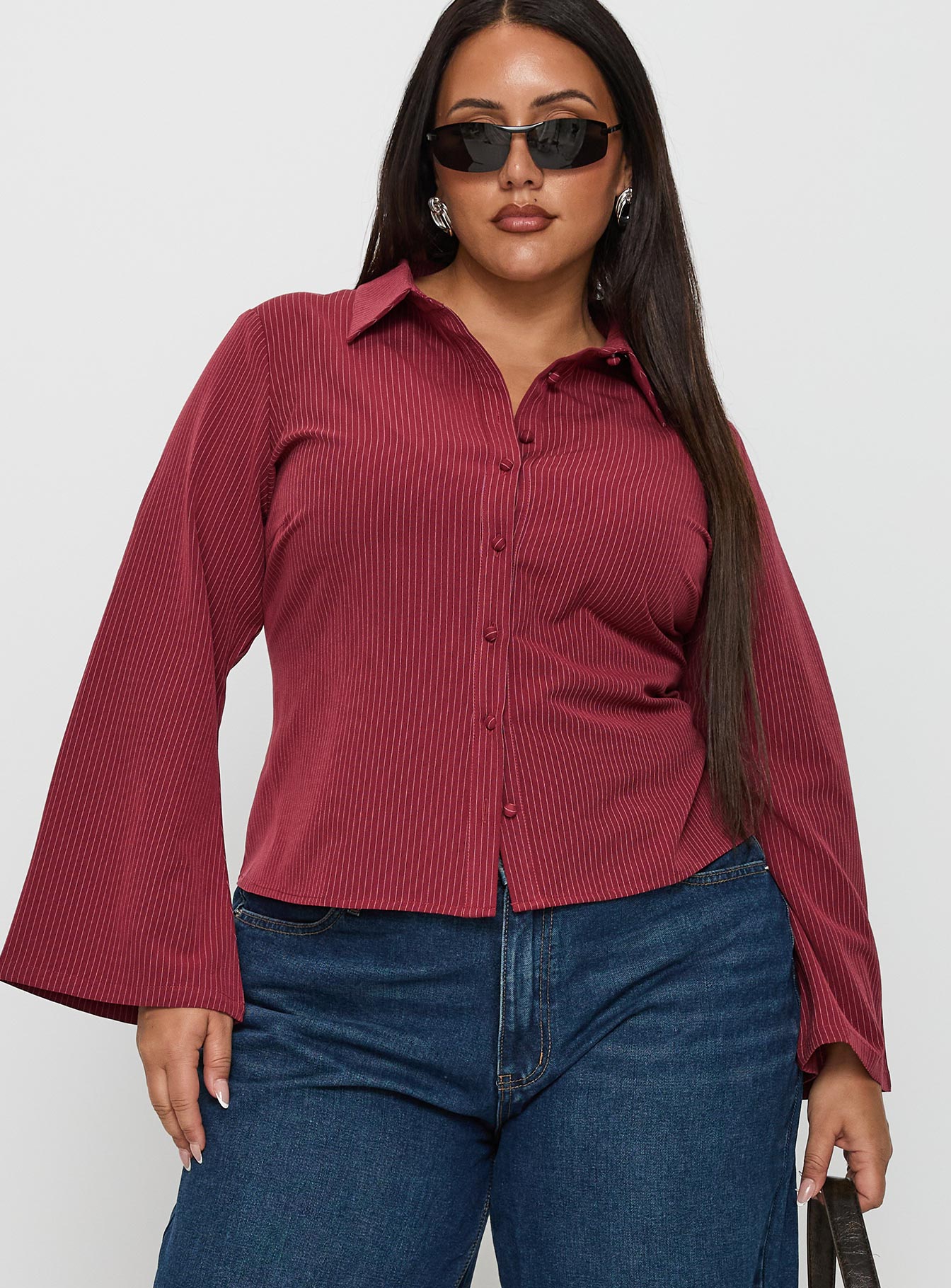 Anni Pinstripe Shirt Red Curve - Image 2