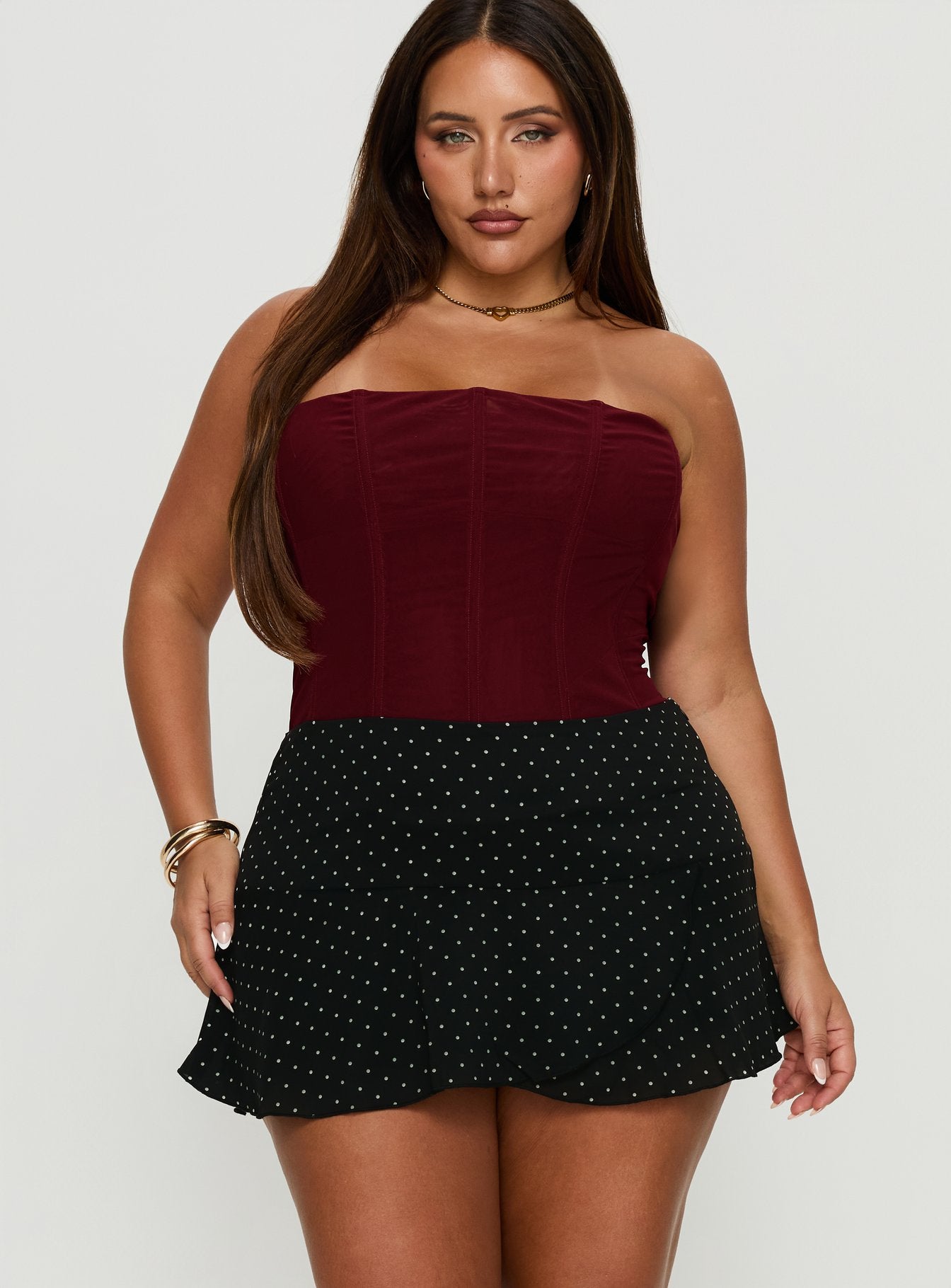 Sonsie Mini Skirt Black White Polka Curve - Image 2