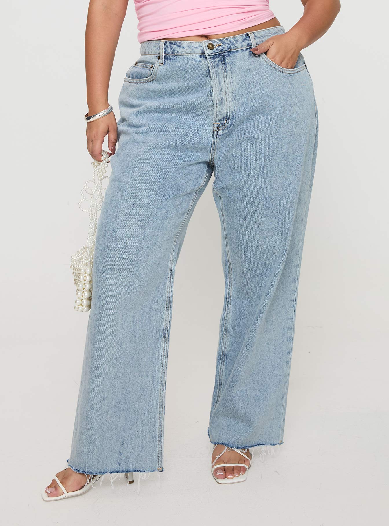 Fawcett High Rise Straight Leg Jeans Light Blue Wash Curve - Image 2
