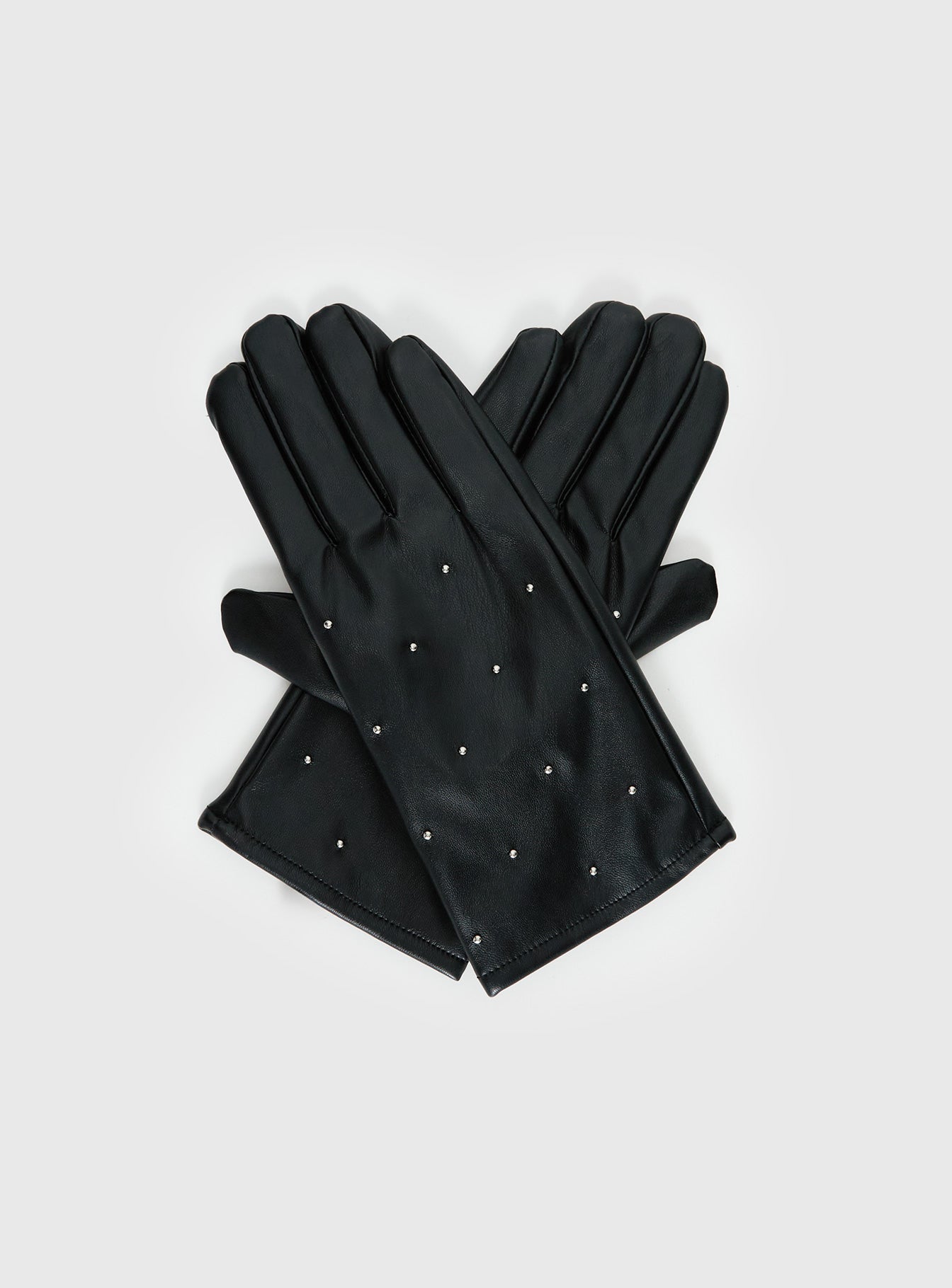 Zaylah Faux Leather Stud Detail Gloves Black - Image 2