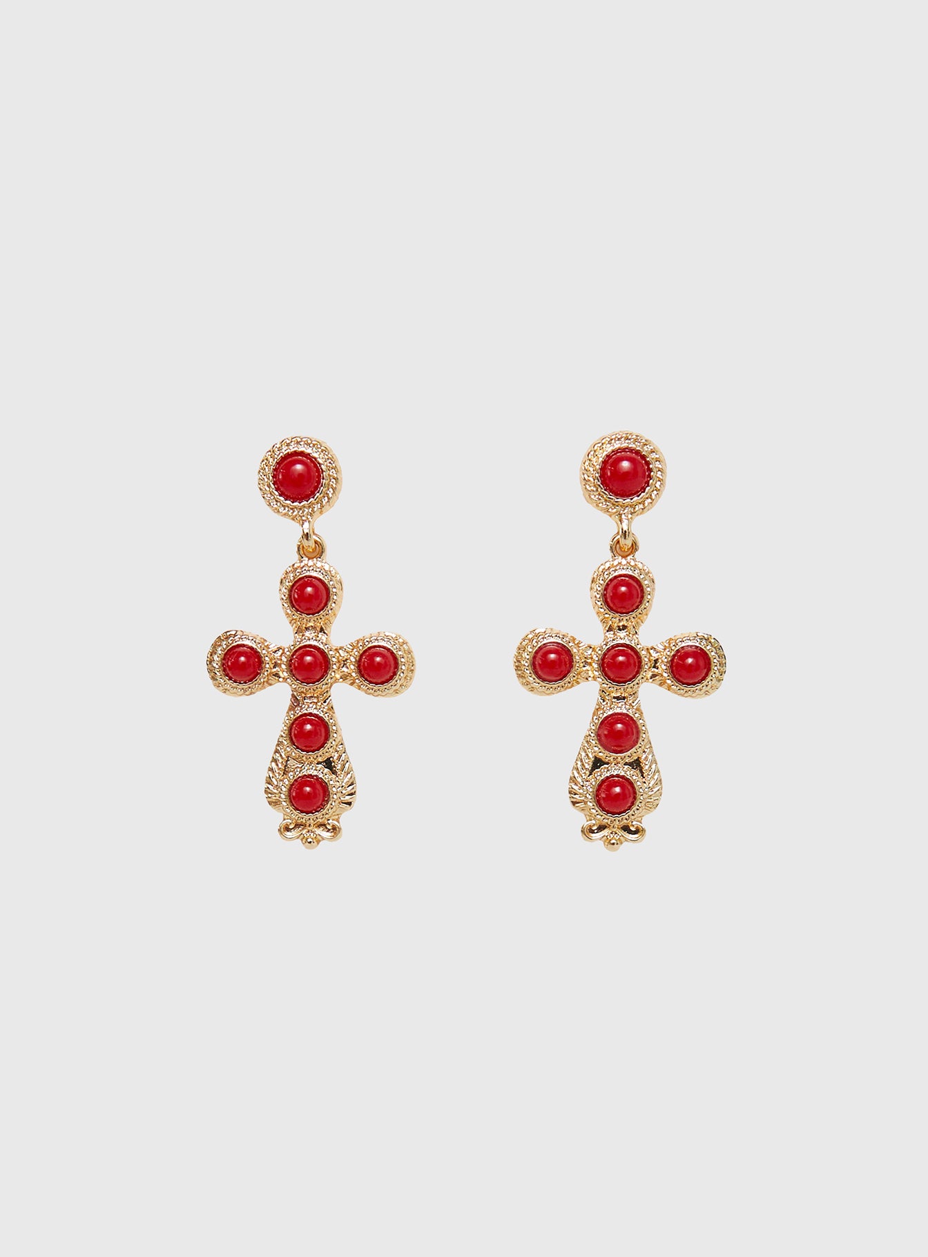 Oakwood Cross Earrings Gold Red - Image 2