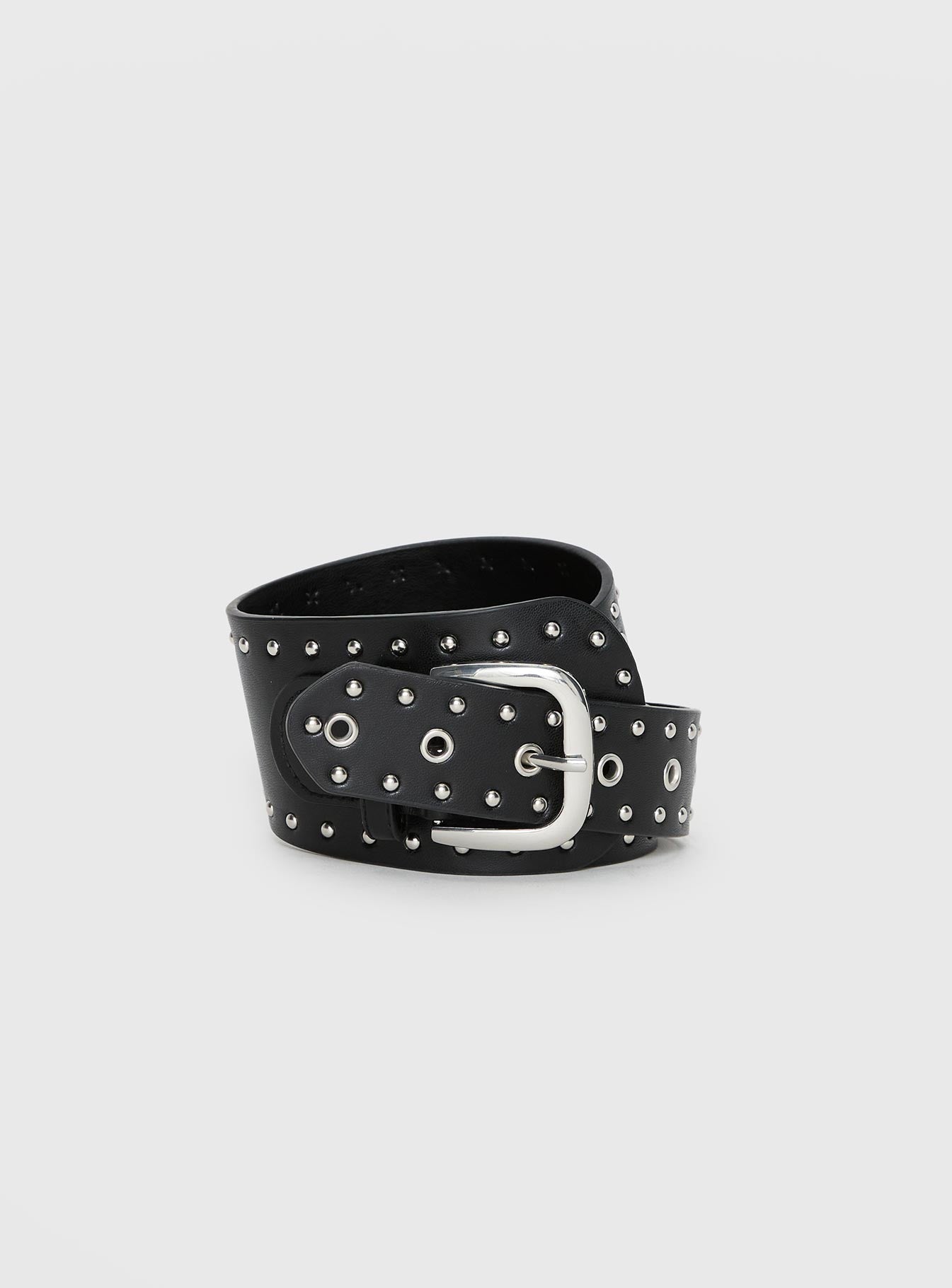 Main Thing Faux Leather Studded Belt Black Silver - Image 2