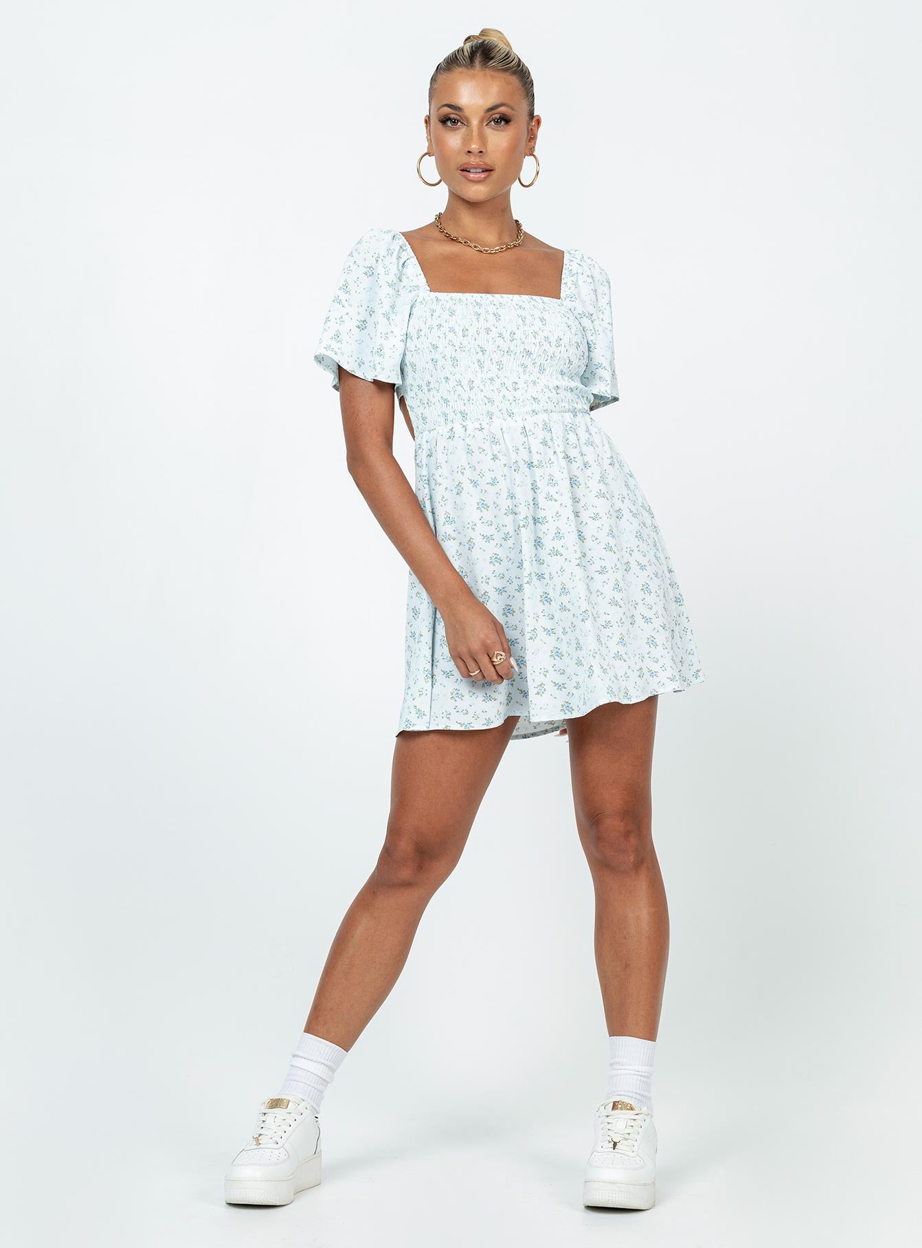 Summer Nights Mini Dress Blue Floral - Image 3
