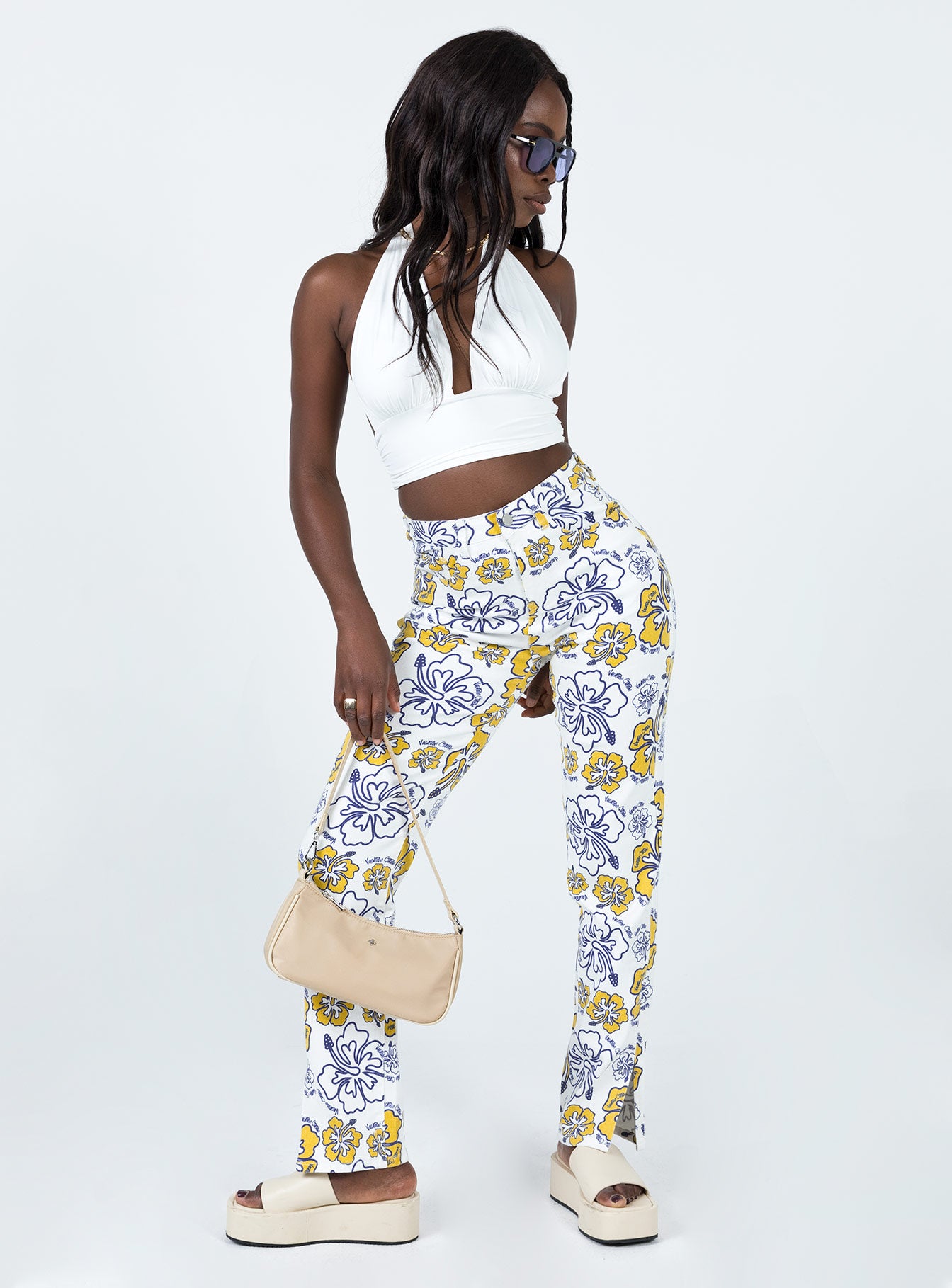 Tropical Dreams High Rise Straight Leg Denim Jeans Off White - Image 2