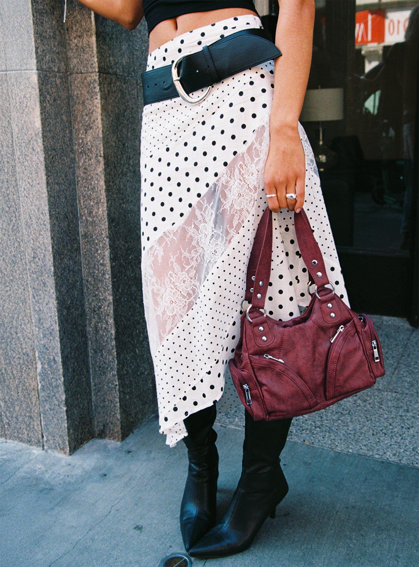 Rennar Maxi Skirt White Polka Dot Petite - Image 9